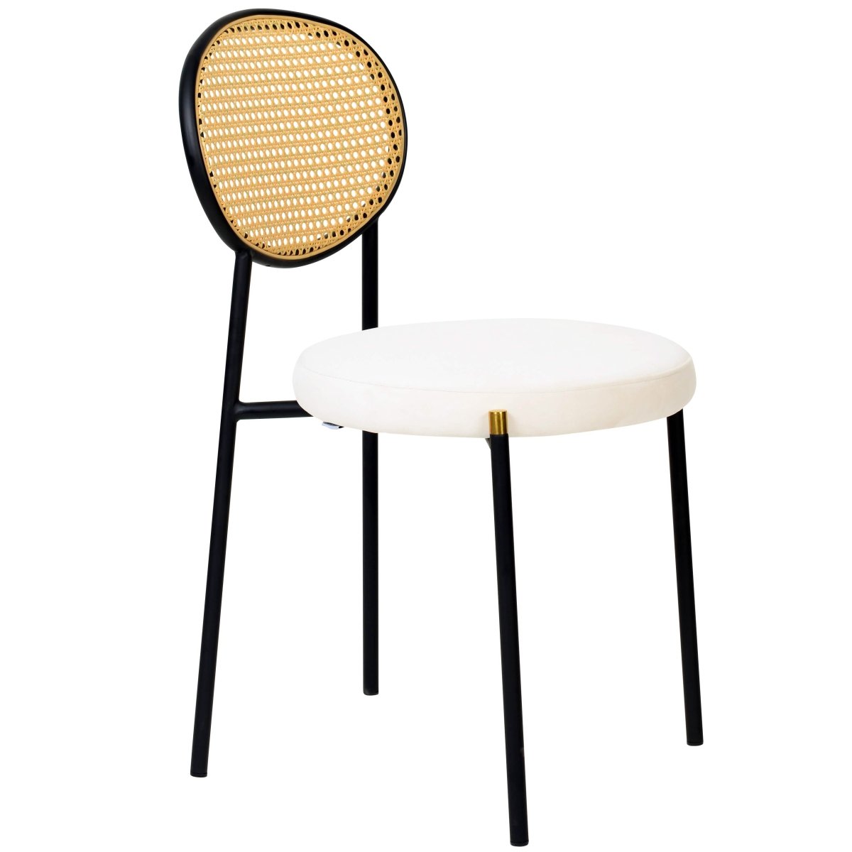 Verve 5-Piece Dining Set with 36" Round Dining Table Black MDF Top and Gold Base with 4 Velvet Dining Chairs in Black Steel Legs Dining Set Leisuremod