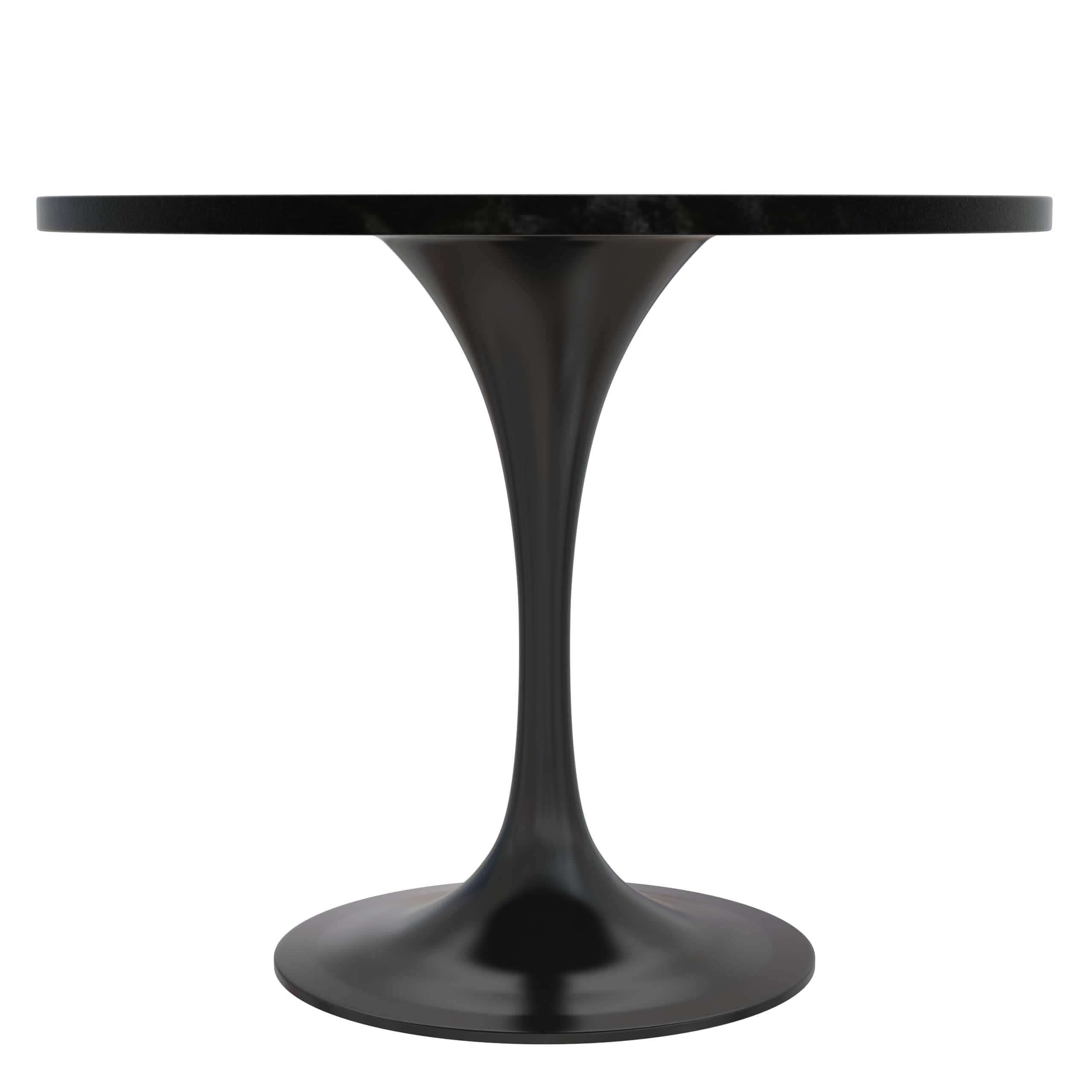 Leisuremod Dining Set Verve 5-Piece Dining Set with 36" Round Dining Table in Black MDF Top and 4 Dining Chairs Upholstered in Velvet/Leather