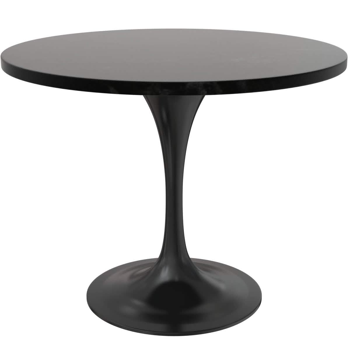 Leisuremod Dining Set Verve 5-Piece Dining Set with 36" Round Dining Table in Black MDF Top and 4 Dining Chairs Upholstered in Velvet/Leather