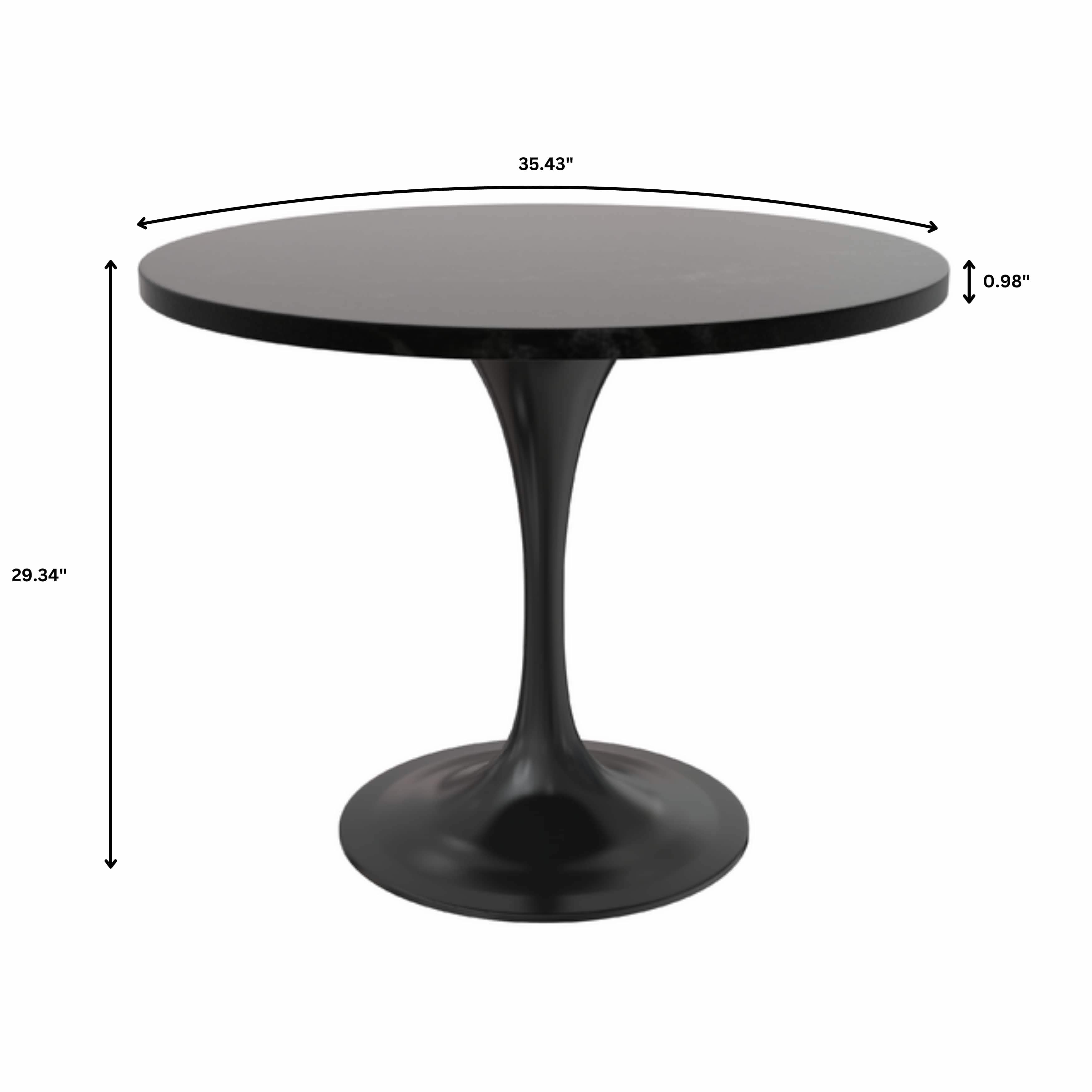Leisuremod Dining Set Verve 5-Piece Dining Set with 36" Round Dining Table in Black MDF Top and 4 Dining Chairs Upholstered in Velvet/Leather