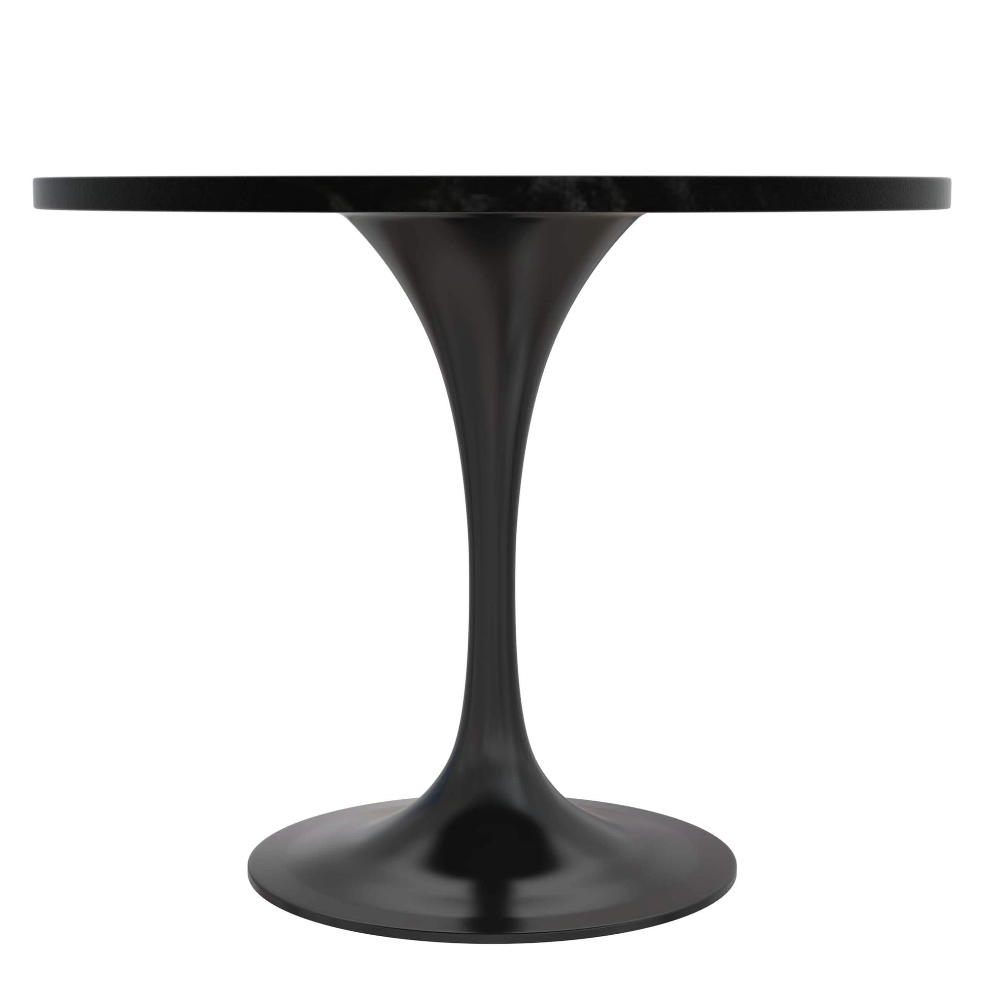 Leisuremod Dining Set Verve 5-Piece Dining Set with 36" Round Dining Table in Black MDF Top and 4 Dining Chairs Upholstered in Velvet/Leather