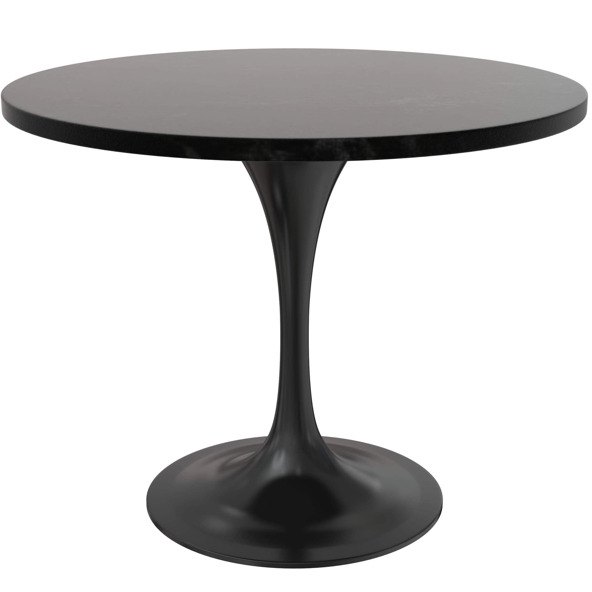 Leisuremod Dining Set Verve 5-Piece Dining Set with 36" Round Dining Table in Black MDF Top and 4 Dining Chairs Upholstered in Velvet/Leather
