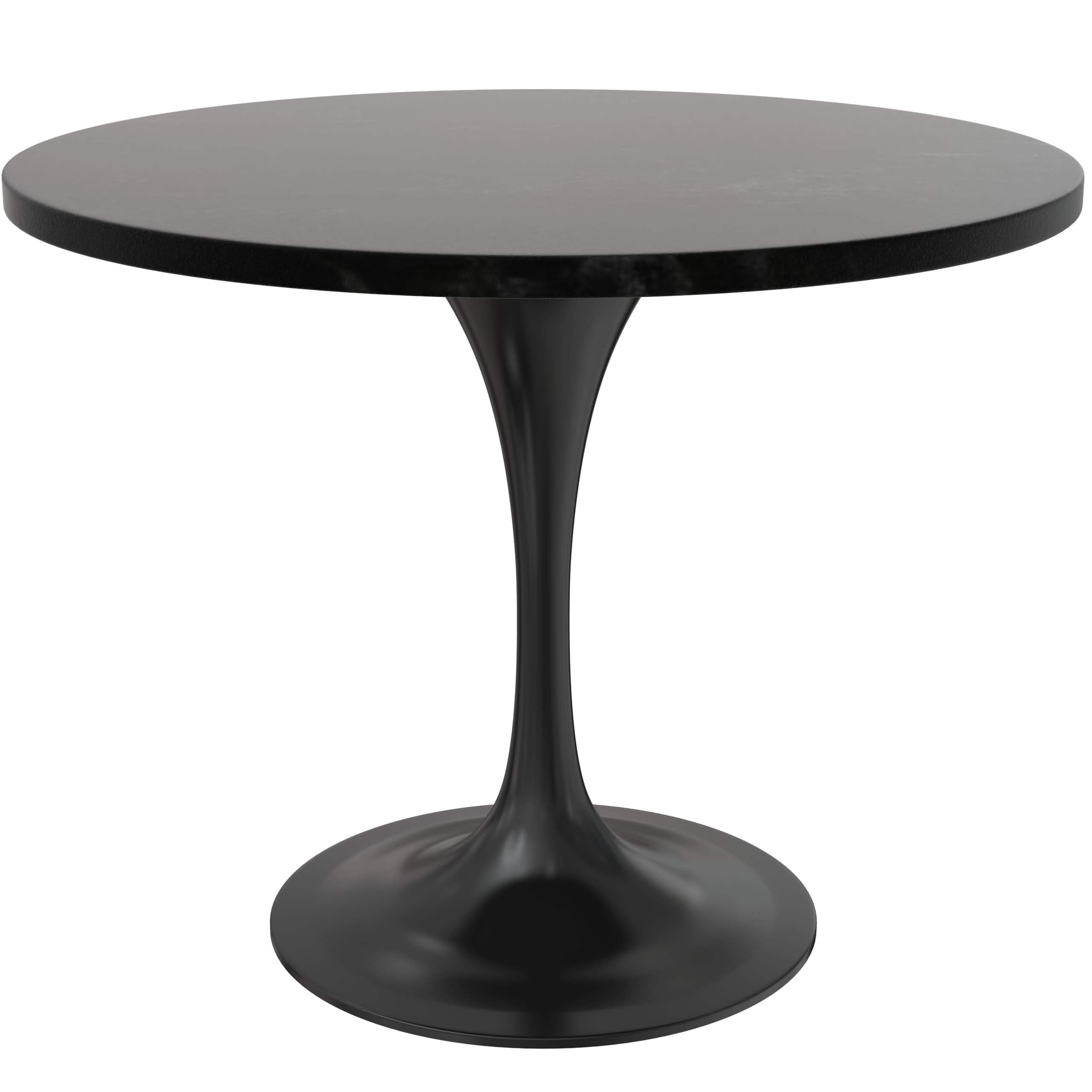 Leisuremod Dining Set Verve 5-Piece Dining Set with 36" Round Dining Table in Black MDF Top and 4 Dining Chairs Upholstered in Velvet/Leather