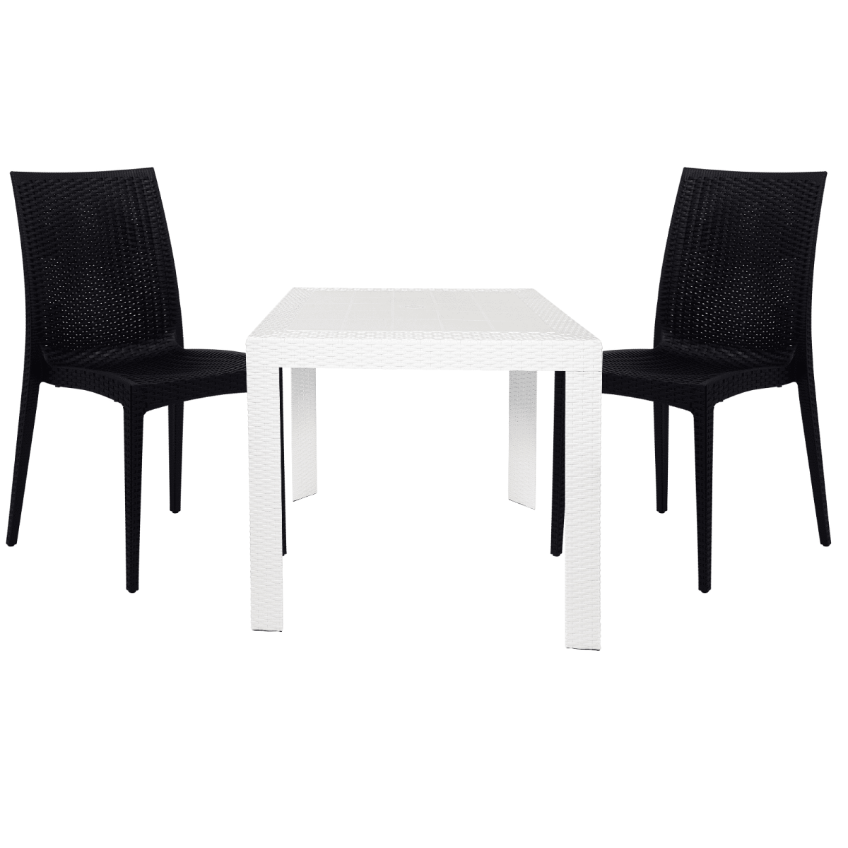 Mace Mid-Century 3-Piece Outdoor Dining Set White and Black Dining Set Leisuremod