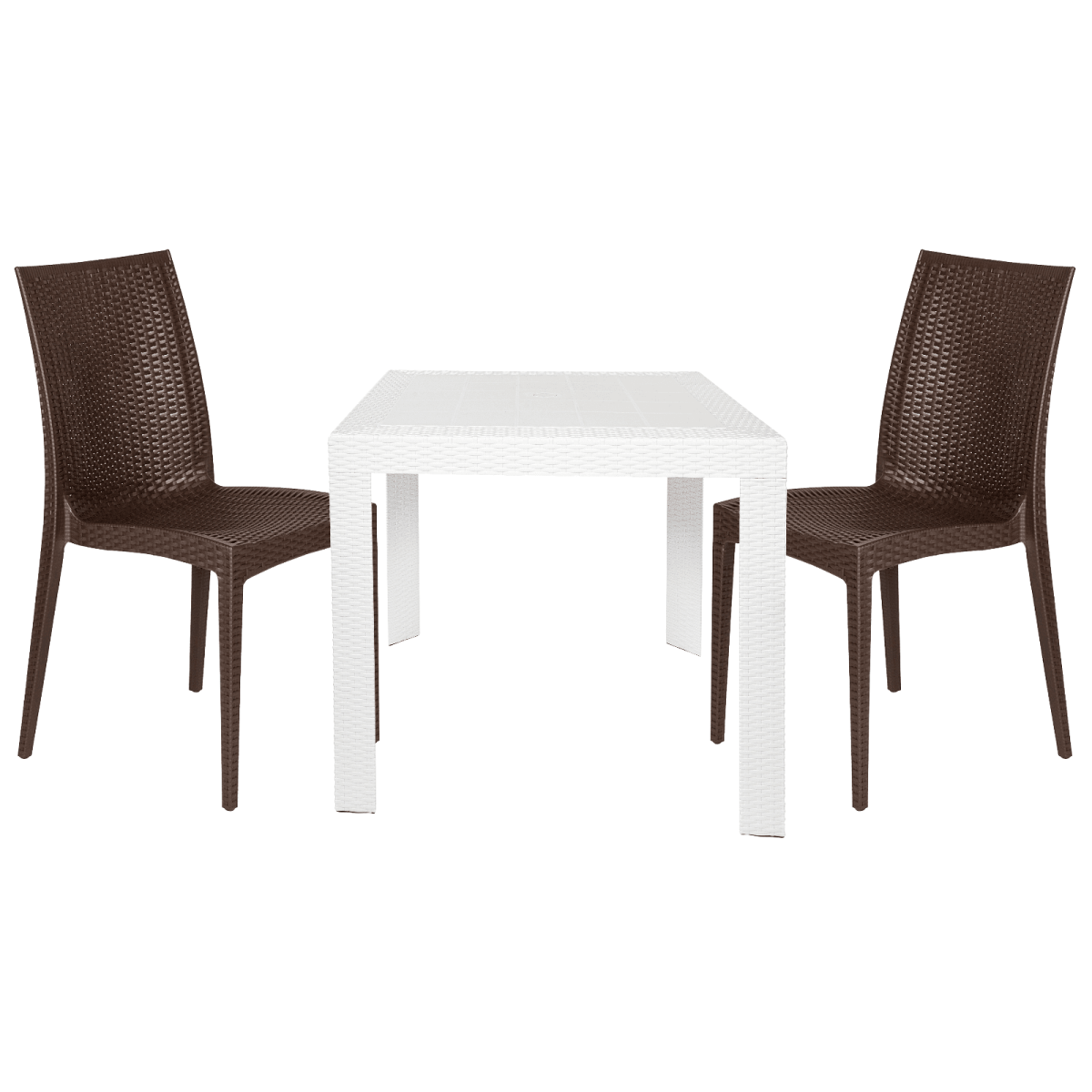Mace Mid-Century 3-Piece Outdoor Dining Set White and Brown Dining Set Leisuremod