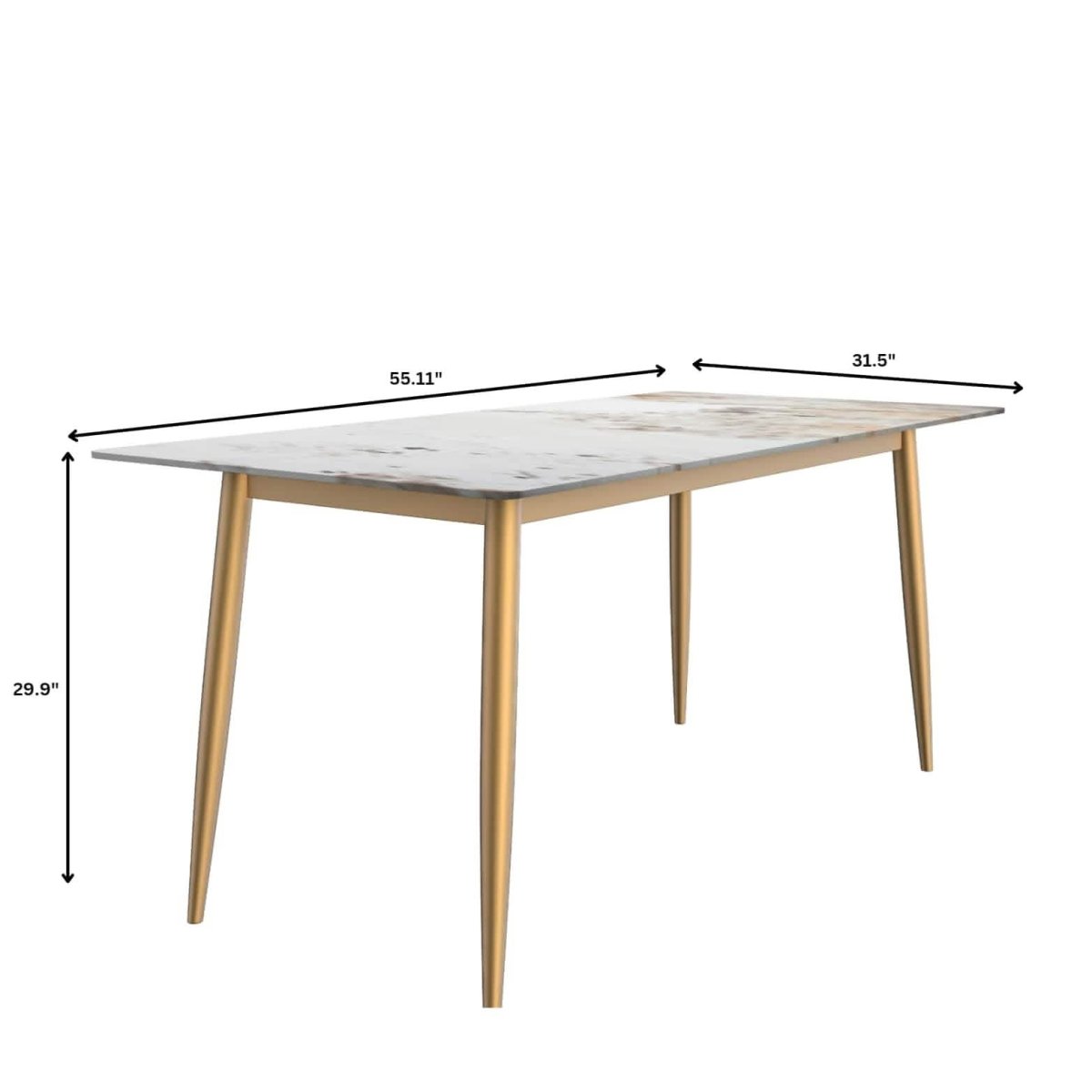 Zayle 7-Piece Dining Set with 55" Rectangular Dining Table in White Grey Sintered Stone Top and 6 Leather Dining Chairs Velvet Black Platinum Blue Dining Set Leisuremod