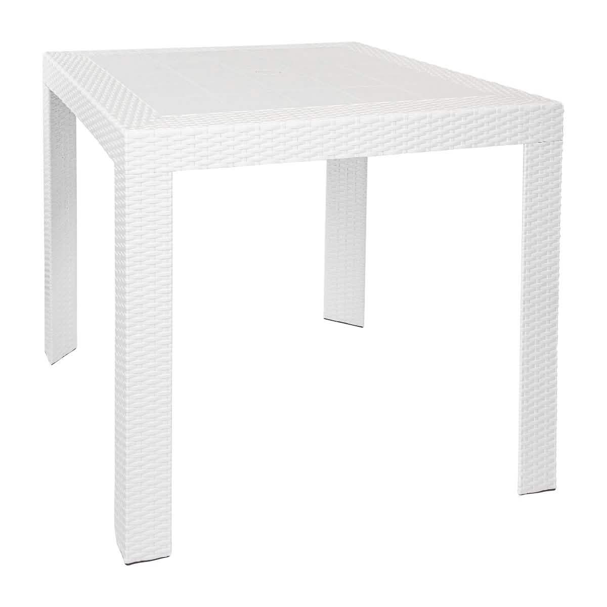 Mace Weave Design Square/Rectangular Dining Table in Polypropylene Plastic 31" Wide White Dining Table Leisuremod
