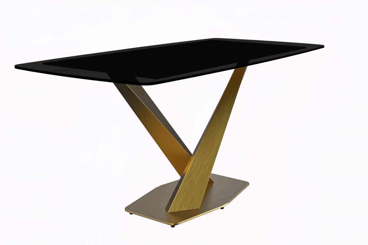 Leisuremod Dining Table Black / 55 Inch / Gold Voren Dining Table with Rectangular Tabletop with Gold/Black Stainless Steel Base