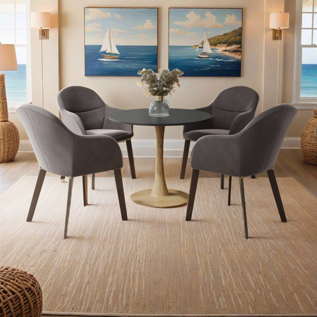 Leisuremod Dining Table Bristol 24"/27"/31" Round Dining Table Wood Transfer Cherry/Natural/Walnut Base with MDF Table Top