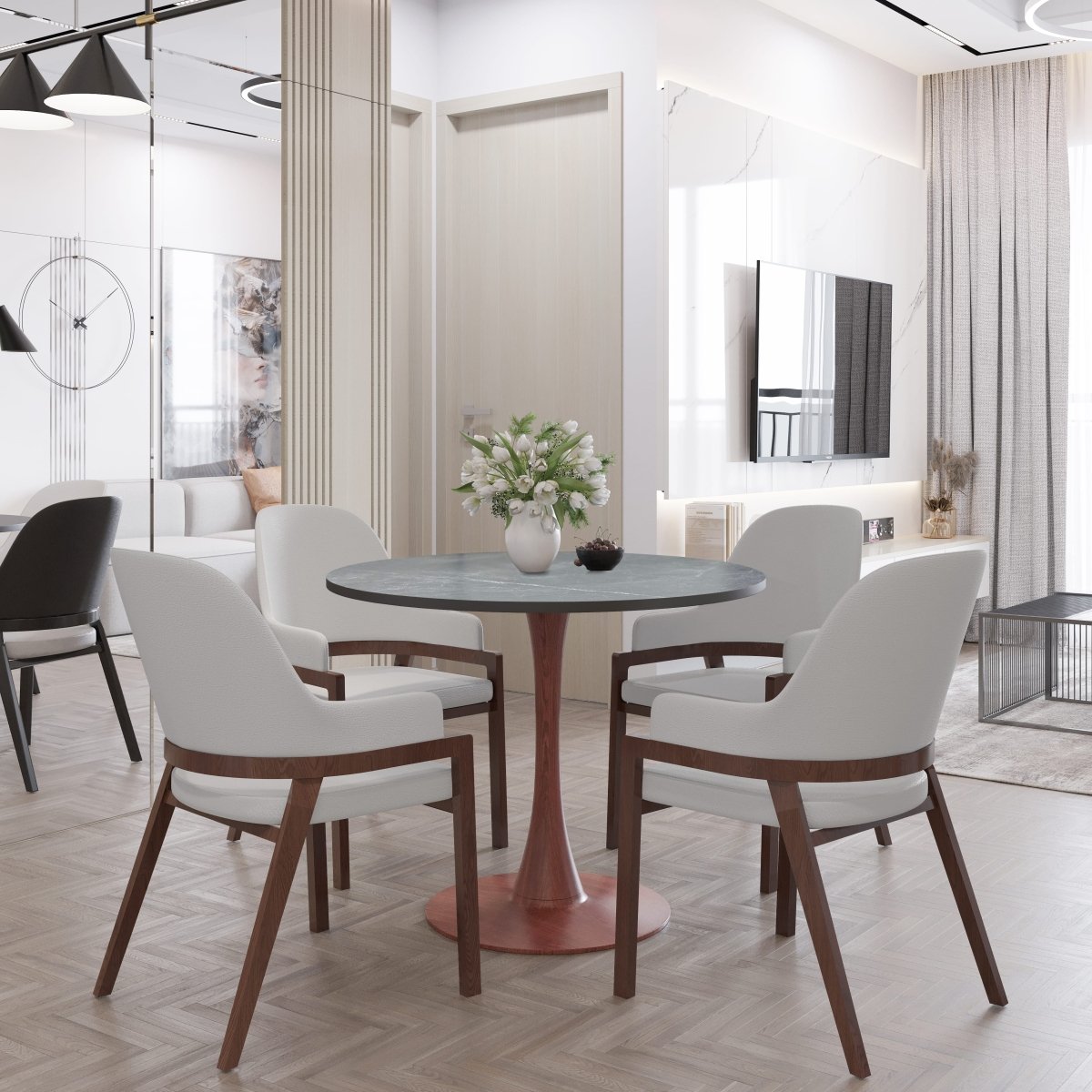 Leisuremod Dining Table Bristol 24"/27"/31" Round Dining Table Wood Transfer Cherry/Natural/Walnut Base with MDF Table Top
