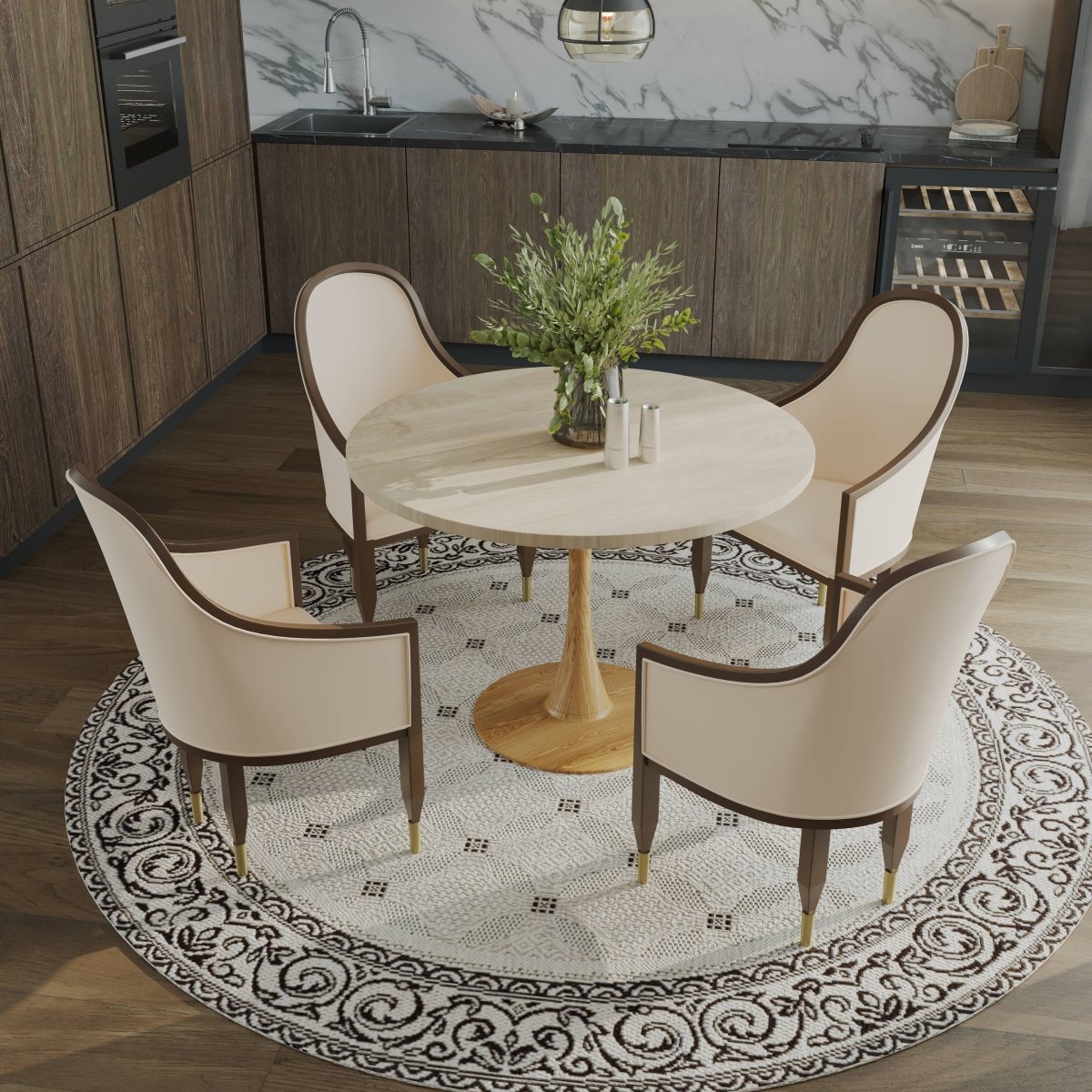 Leisuremod Dining Table Bristol 27"/31"/35"/40" Round Dining Table Wood Transfer Cherry/Natural/Walnut Base with Sintered Stone Table Top
