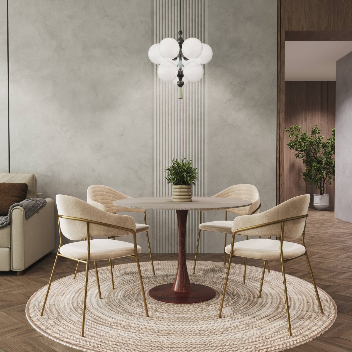 Leisuremod Dining Table Bristol 27"/31"/35"/40" Round Dining Table Wood Transfer Cherry/Natural/Walnut Base with Sintered Stone Table Top