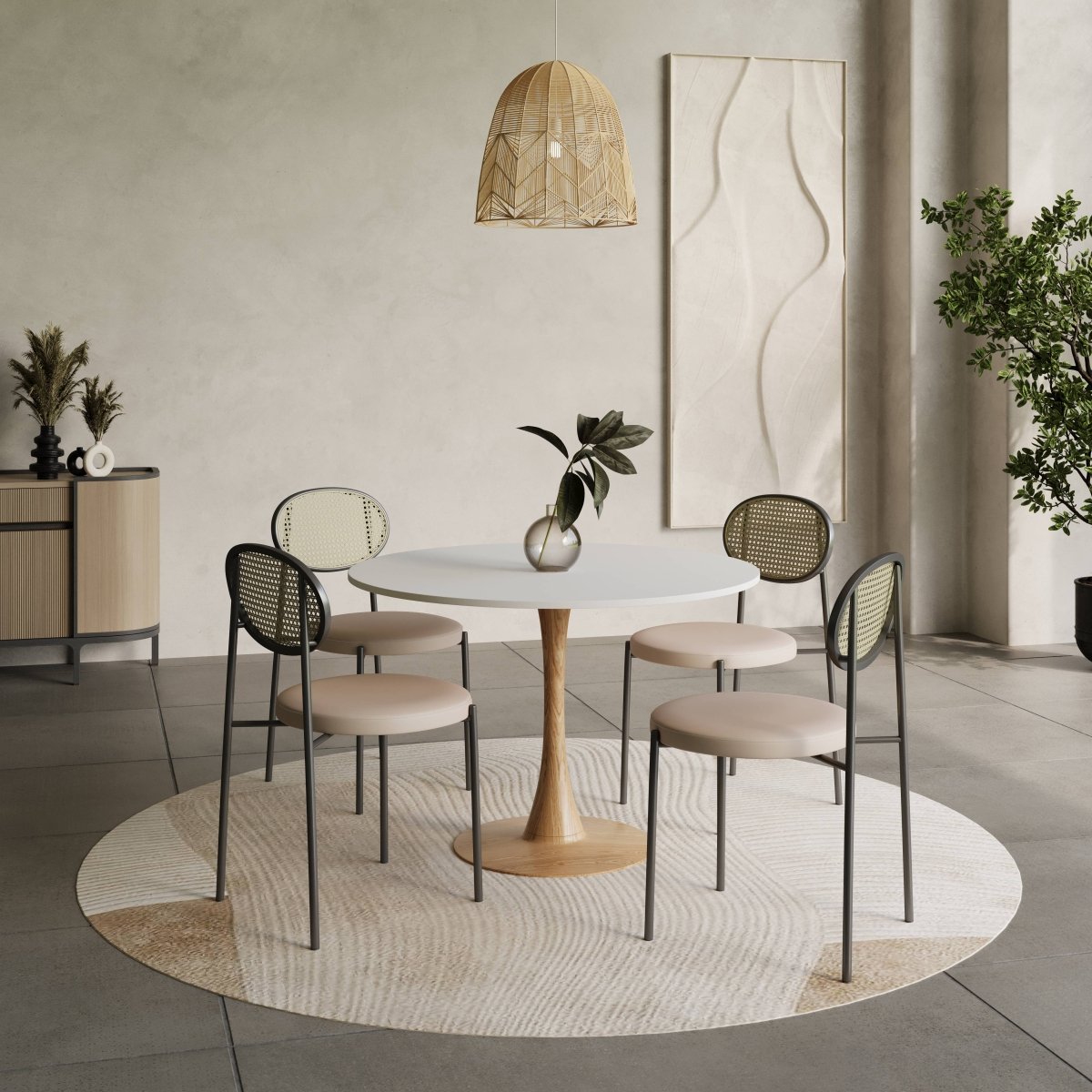 Leisuremod Dining Table Bristol 27"/31"/35"/40" Round Dining Table Wood Transfer Cherry/Natural/Walnut Base with Sintered Stone Table Top