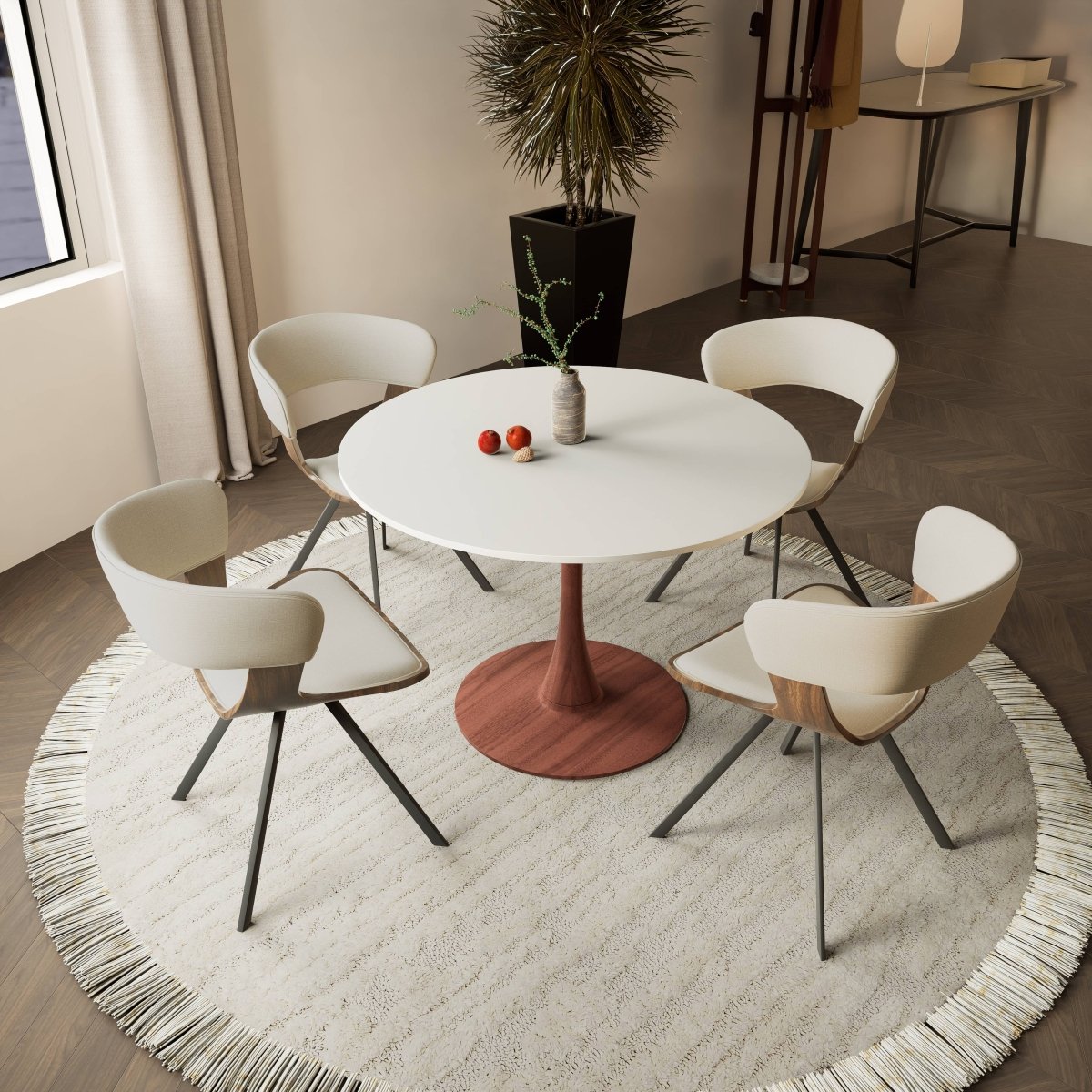 Leisuremod Dining Table Bristol 35"/36"/40" Round Dining Table Wood Transfer Cherry/Natural/Walnut Base with MDF Table Top