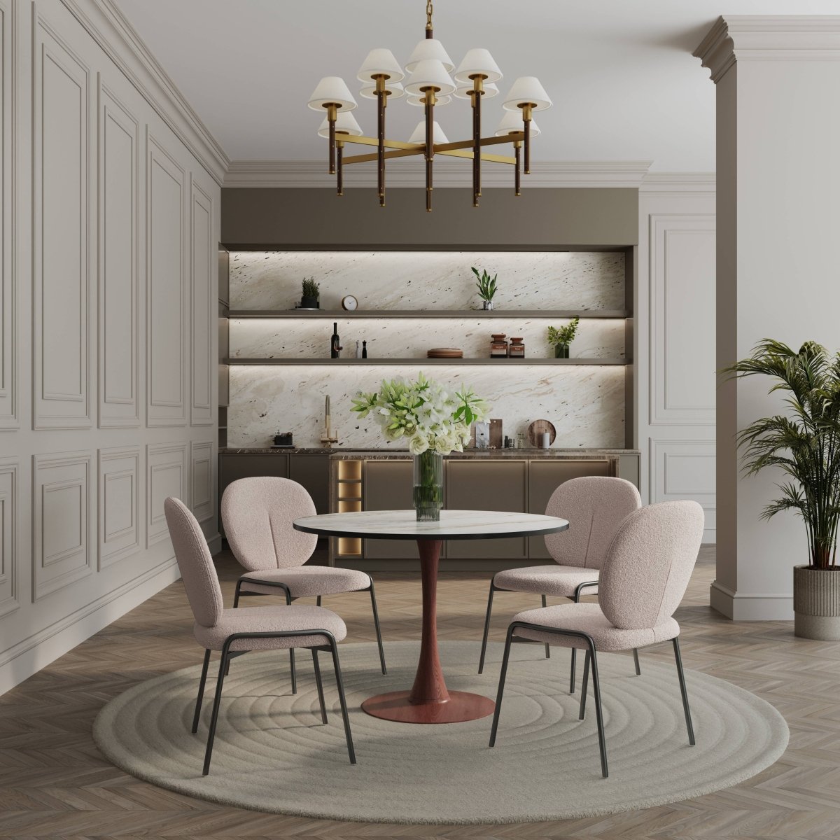 Leisuremod Dining Table Bristol 35"/36"/40" Round Dining Table Wood Transfer Cherry/Natural/Walnut Base with MDF Table Top