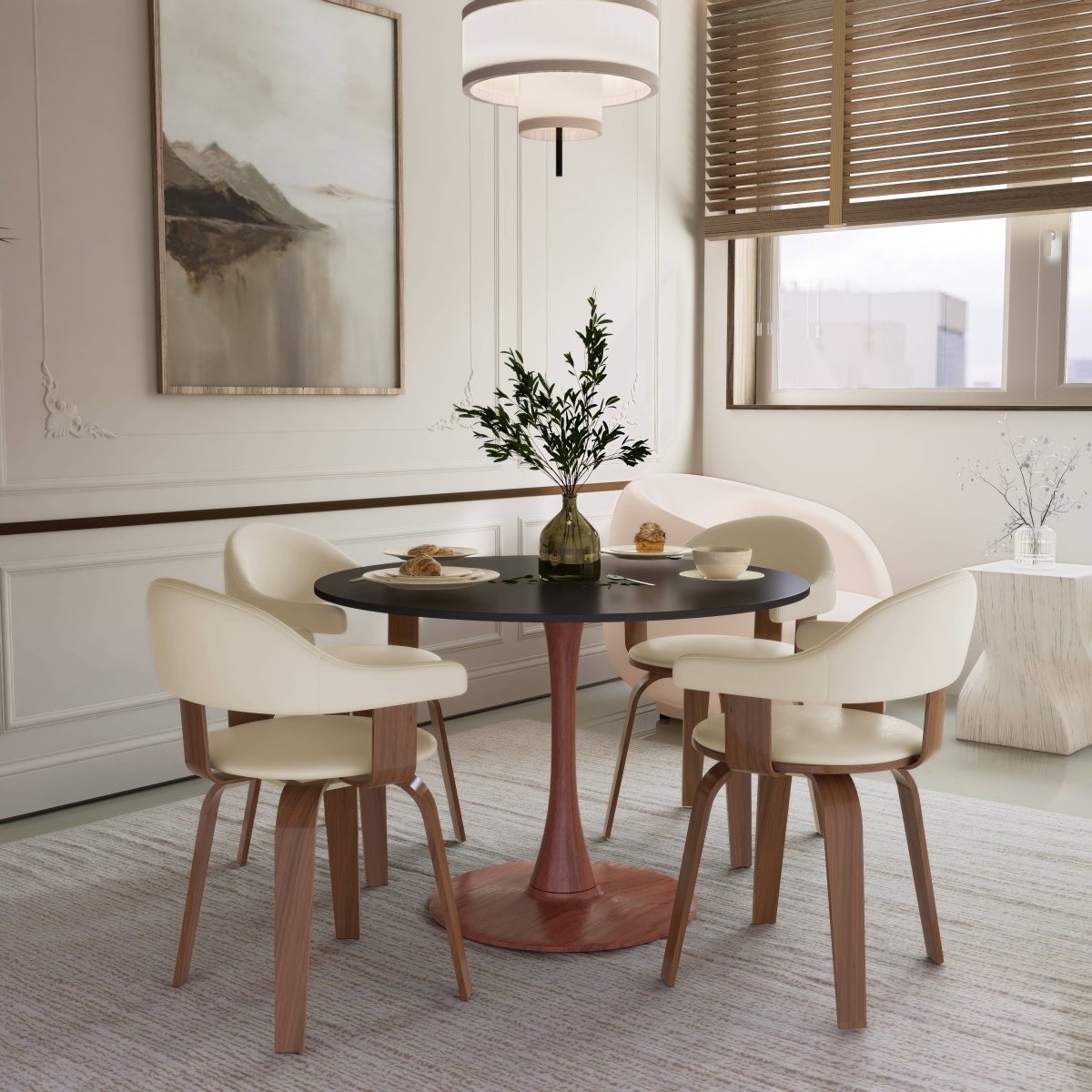 Leisuremod Dining Table Bristol 35"/36"/40" Round Dining Table Wood Transfer Cherry/Natural/Walnut Base with MDF Table Top