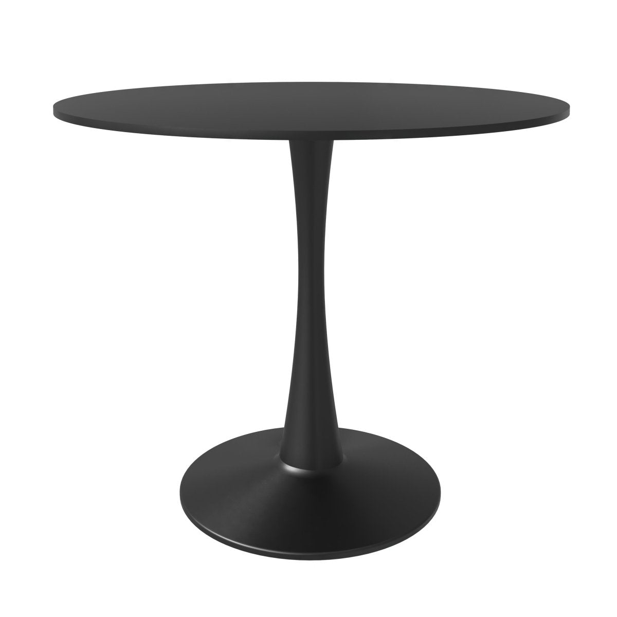 Leisuremod Dining Table Bristol Round Dining Table with MDF/Sintered Stone/Glass Tabletop in Black Steel Base