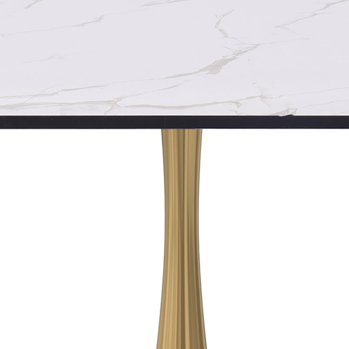LeisureMod Dining Table Bristol Square Dining Table with Marble White MDF Top and Steel Pedestal Base