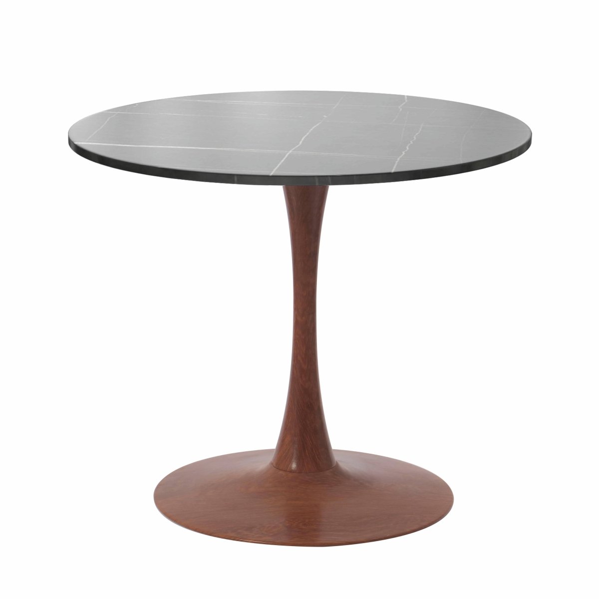 Leisuremod Dining Table Cherry / 27" / Marble Grey Bristol 27"/31"/35"/40" Round Dining Table Wood Transfer Cherry/Natural/Walnut Base with Sintered Stone Table Top