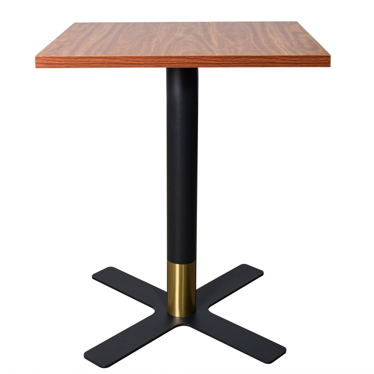 Leisuremod Dining Table Cognac Brown Vail Collection Dining Table Black/Gold X Base With 24" Square MDF Top