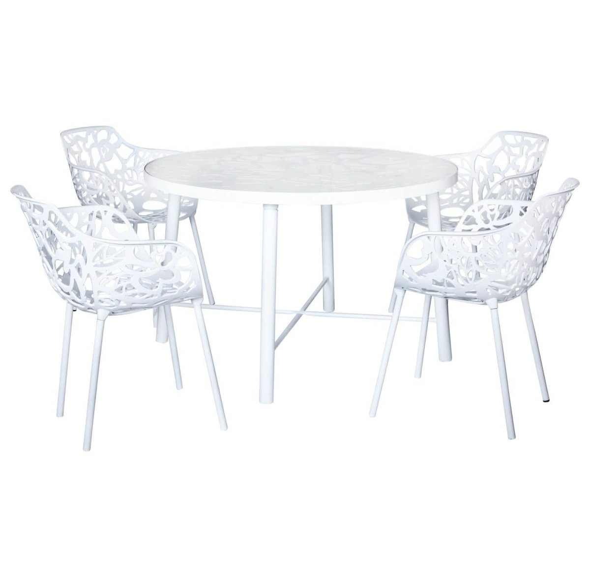 Devon Tree Design Glass Top Aluminum Base Indoor Outdoor 47.25" Dining Table White Dining Table Leisuremod