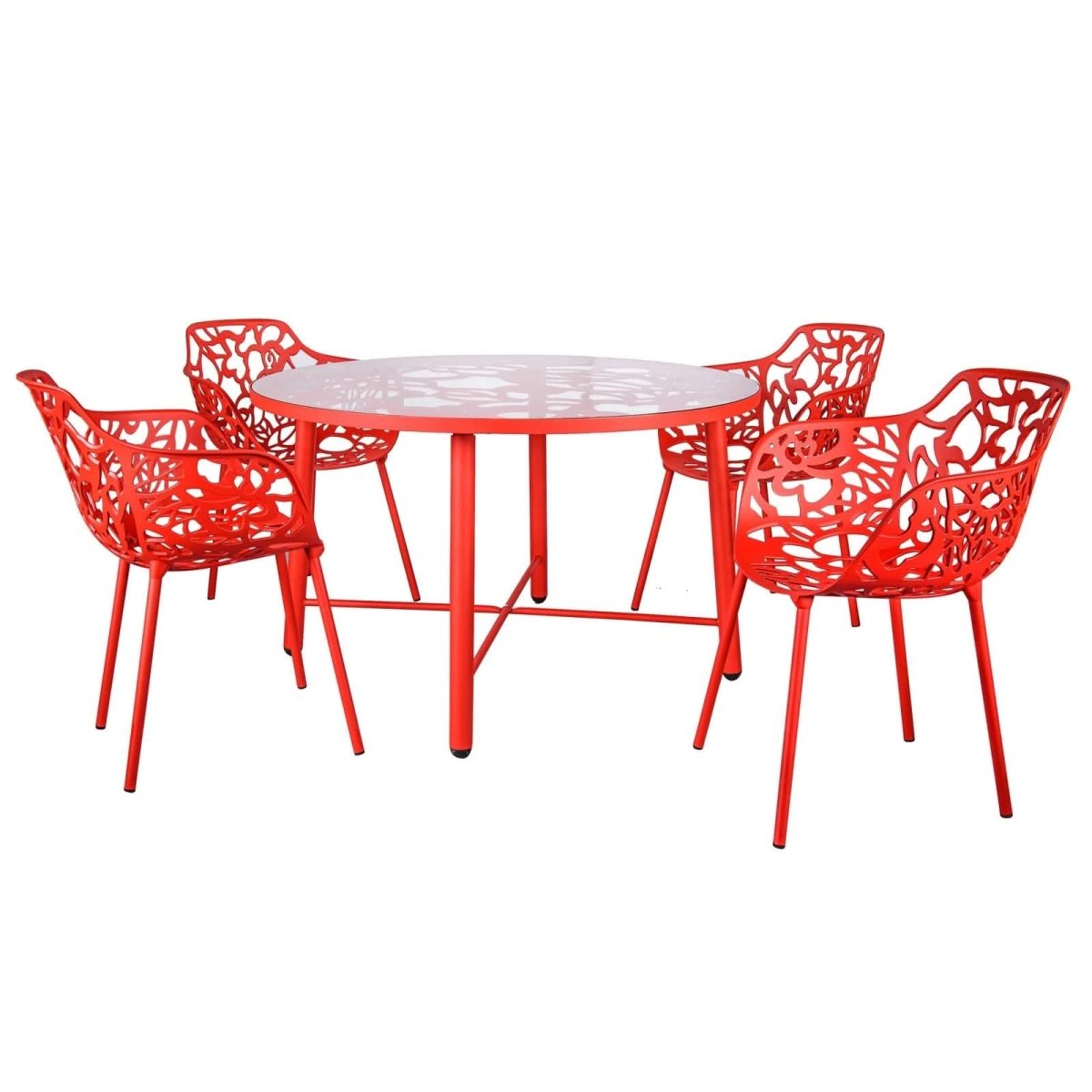 Devon Tree Design Glass Top Aluminum Base Indoor Outdoor 47.25" Dining Table Red Dining Table Leisuremod