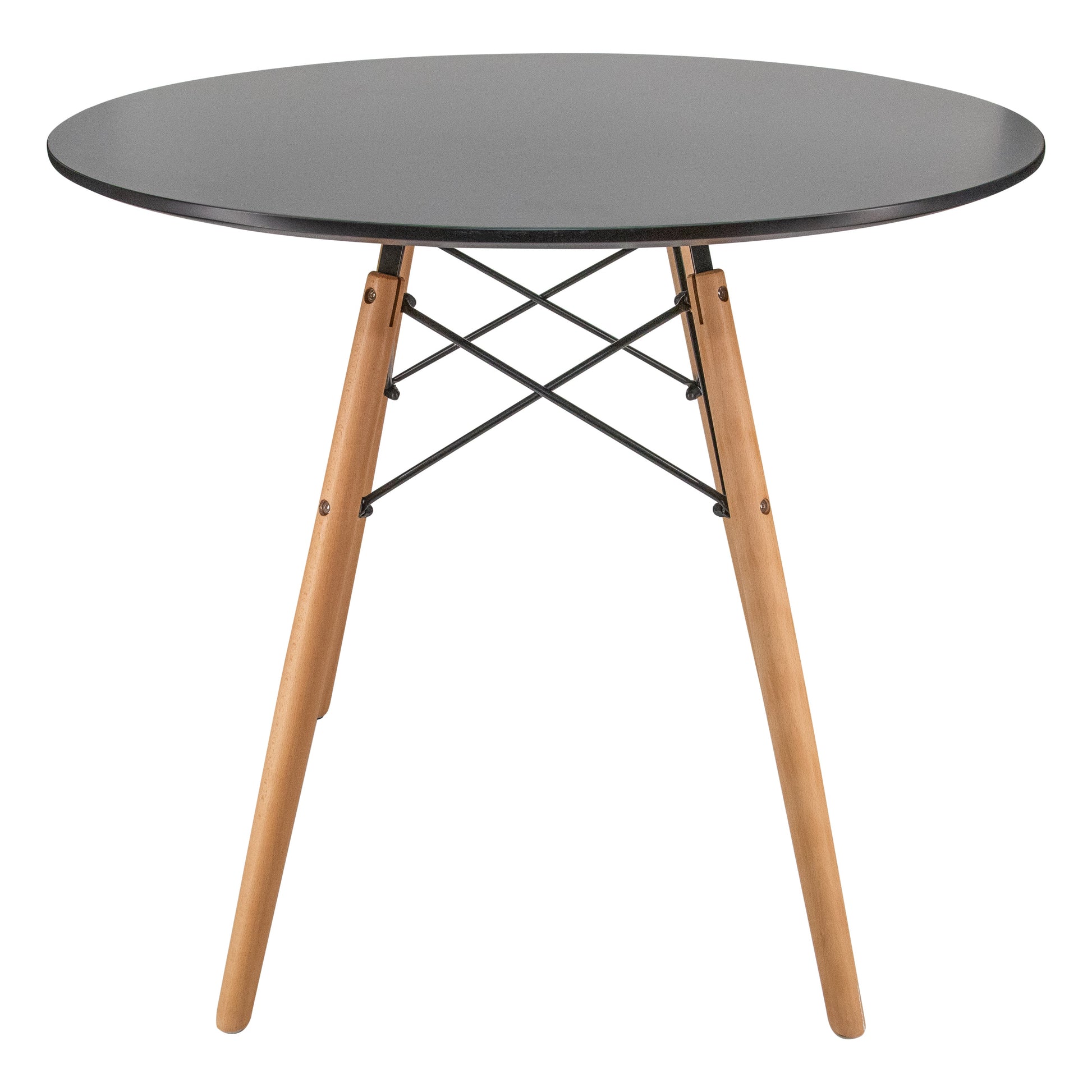 Leisuremod Dining Table Dover 31"/47" Round Bistro Dining Table With Glass/MDF Tabletop and Beech Wood Eiffel Base