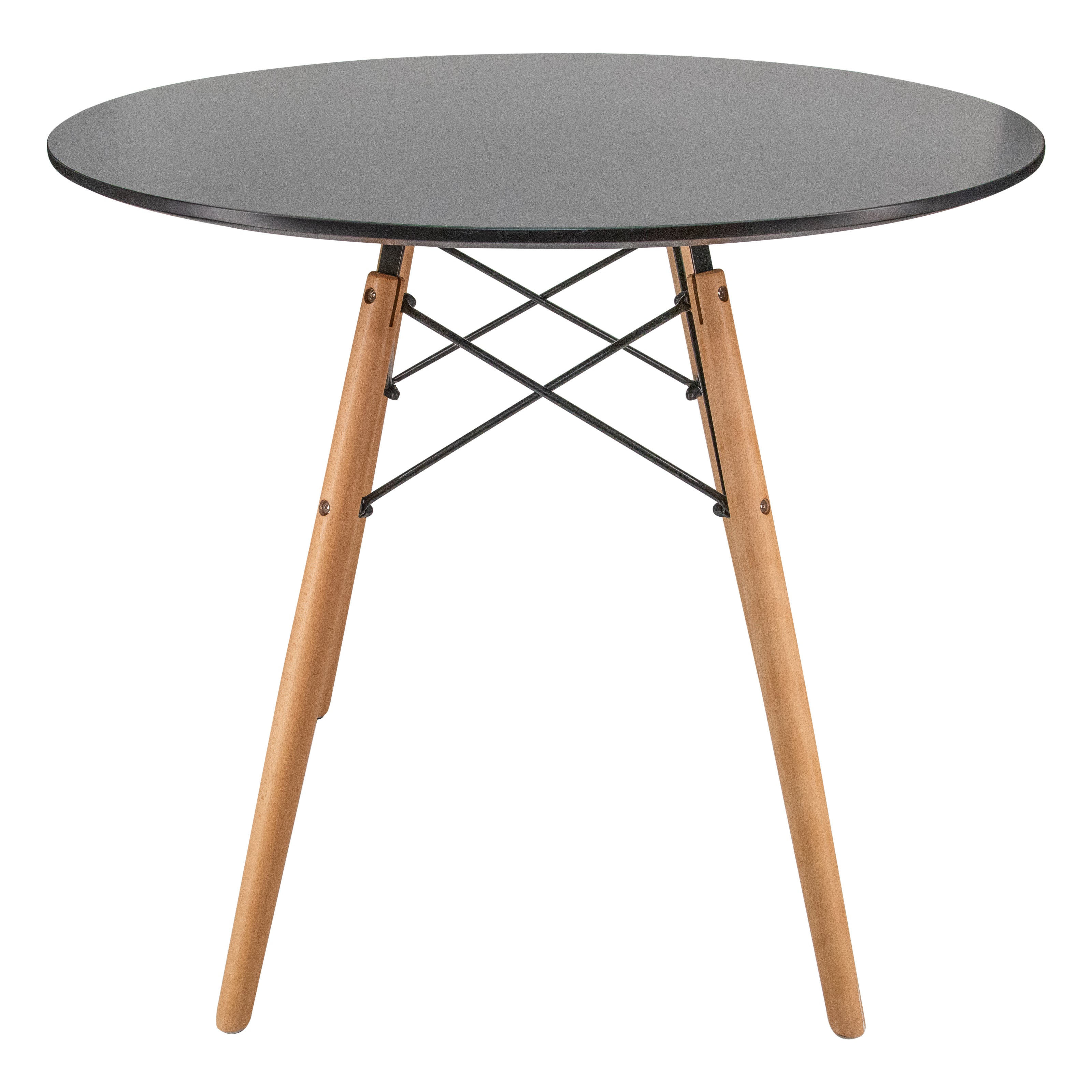 Leisuremod Dining Table Dover 31"/47" Round Bistro Dining Table With Glass/MDF Tabletop and Beech Wood Eiffel Base