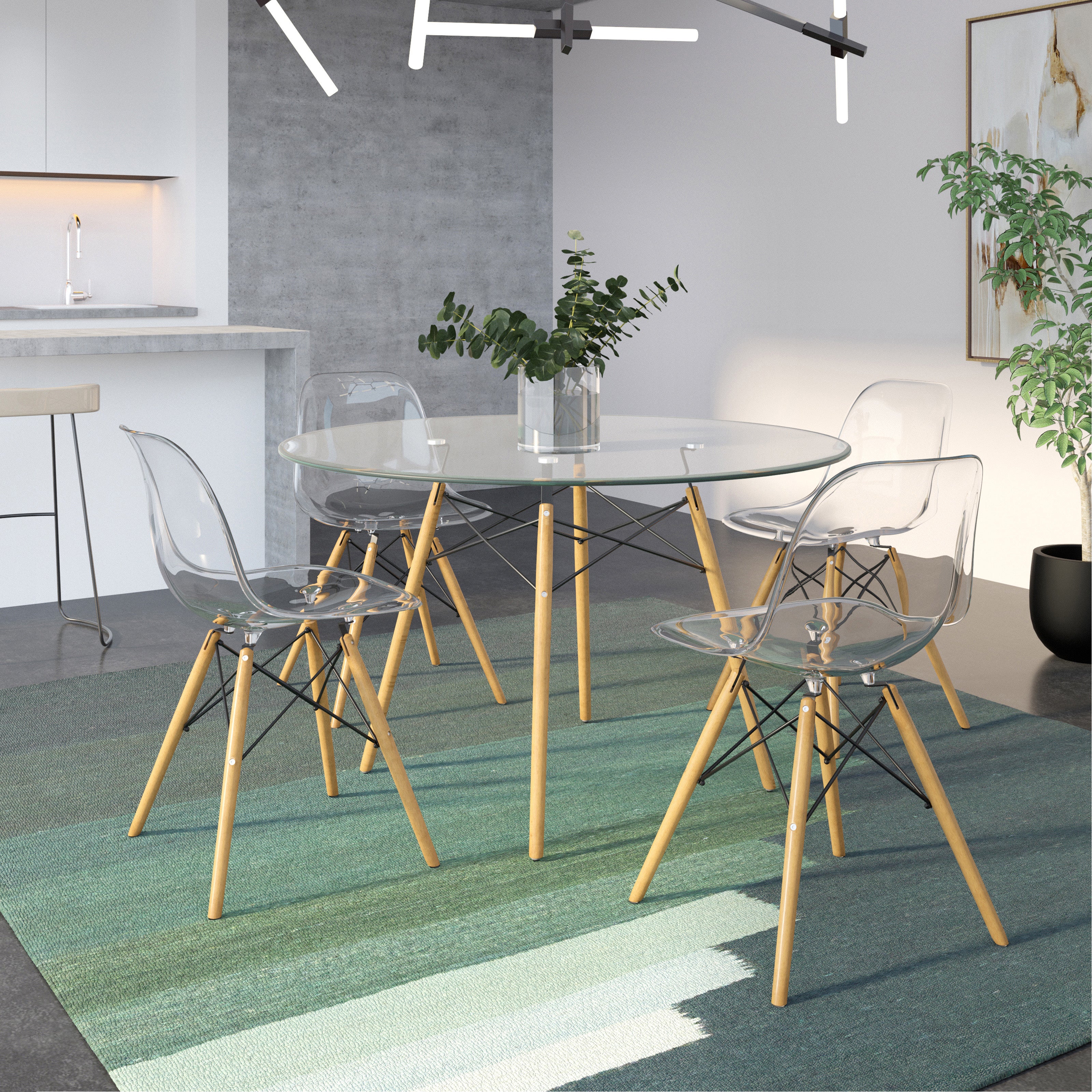 Leisuremod Dining Table Dover 31"/47" Round Bistro Dining Table With Glass/MDF Tabletop and Beech Wood Eiffel Base