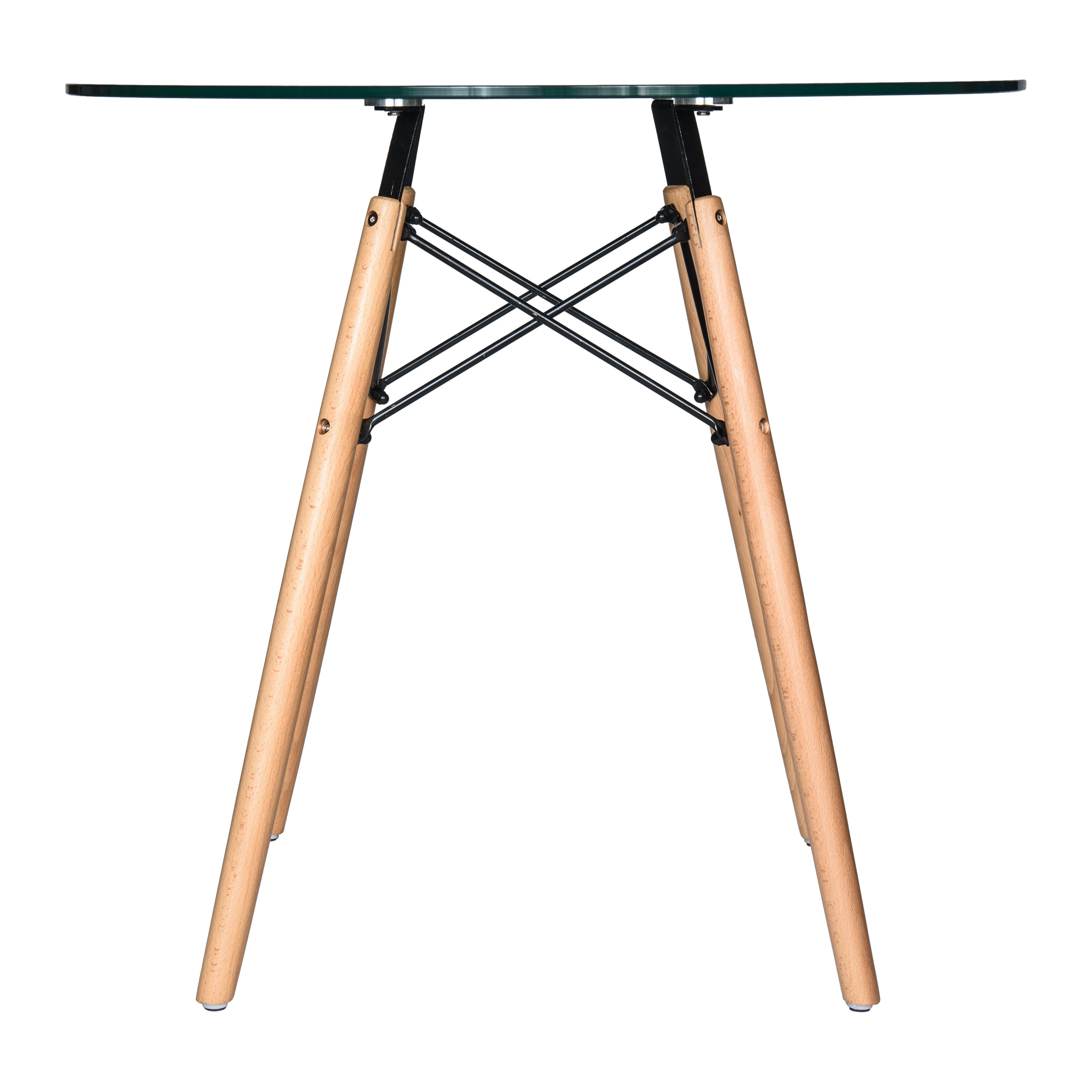 Leisuremod Dining Table Dover 31"/47" Round Bistro Dining Table With Glass/MDF Tabletop and Beech Wood Eiffel Base