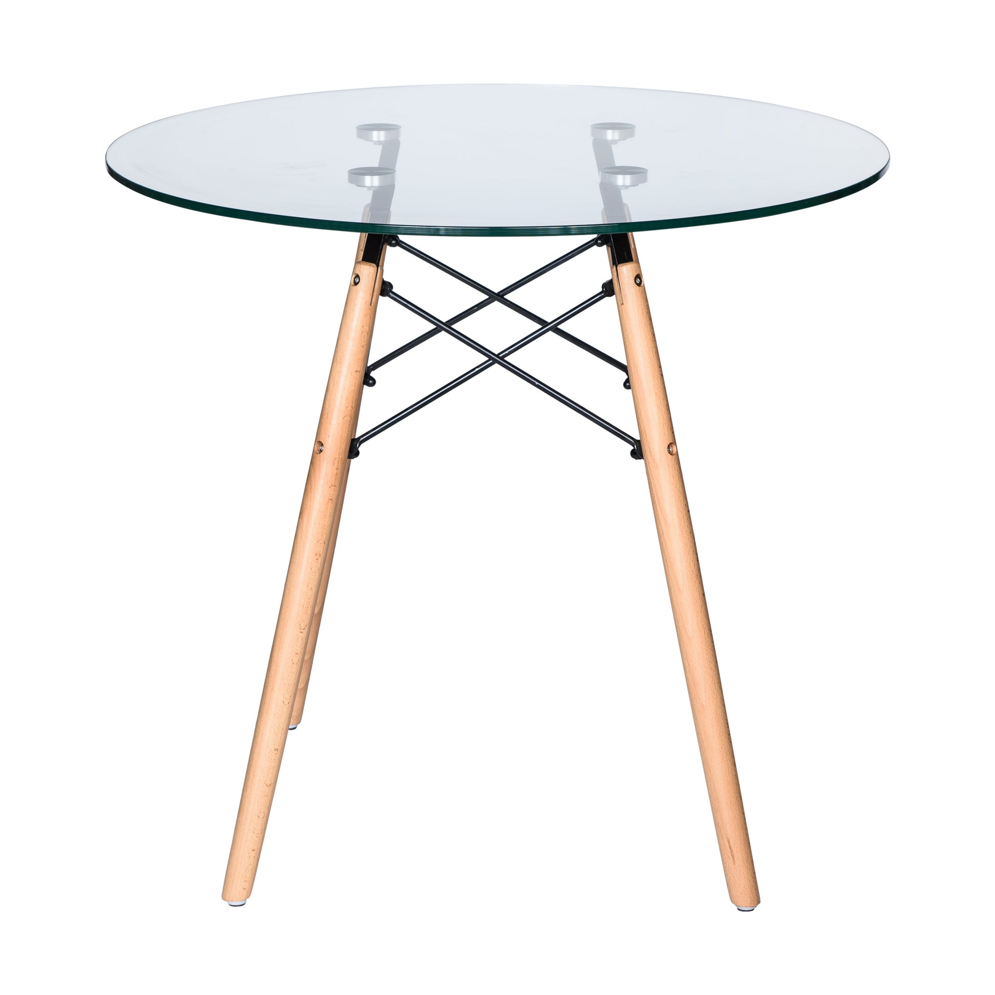 Leisuremod Dining Table Dover 31"/47" Round Bistro Dining Table With Glass/MDF Tabletop and Beech Wood Eiffel Base