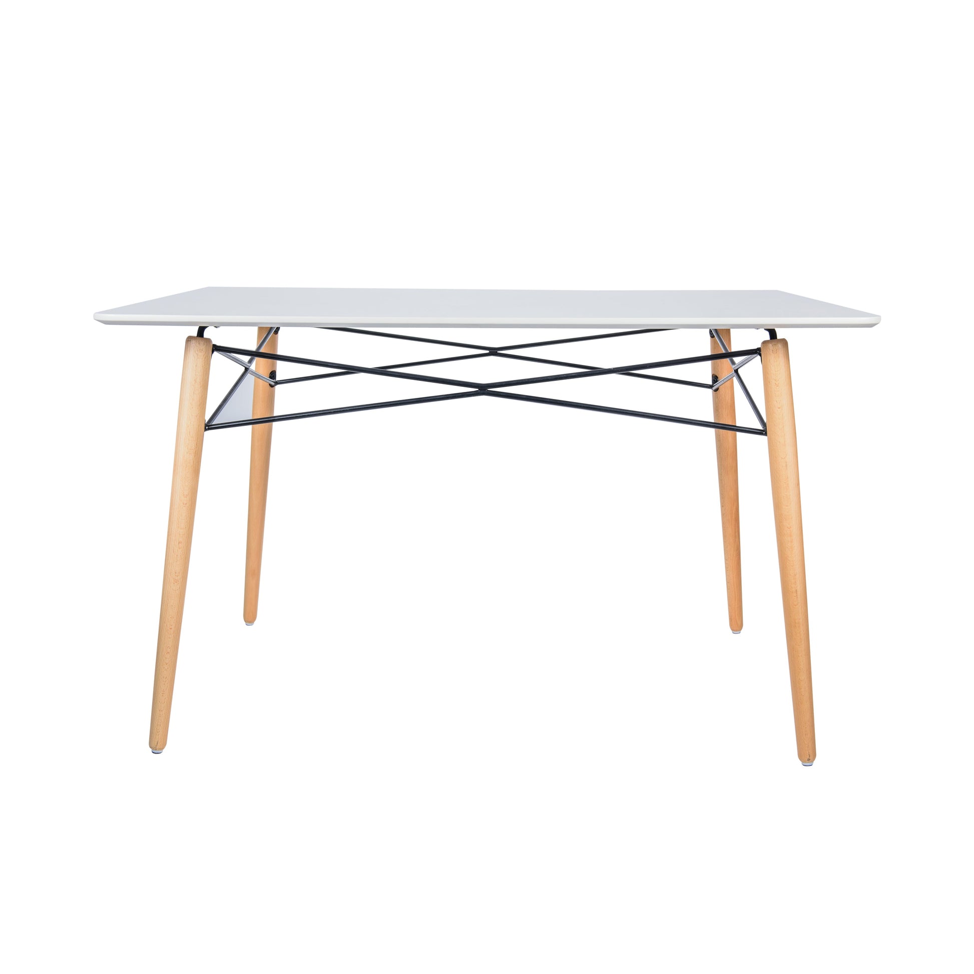 Leisuremod Dining Table Dover Rectangle Dining Table With Glass Tabletop and Beech Wood Eiffel Base