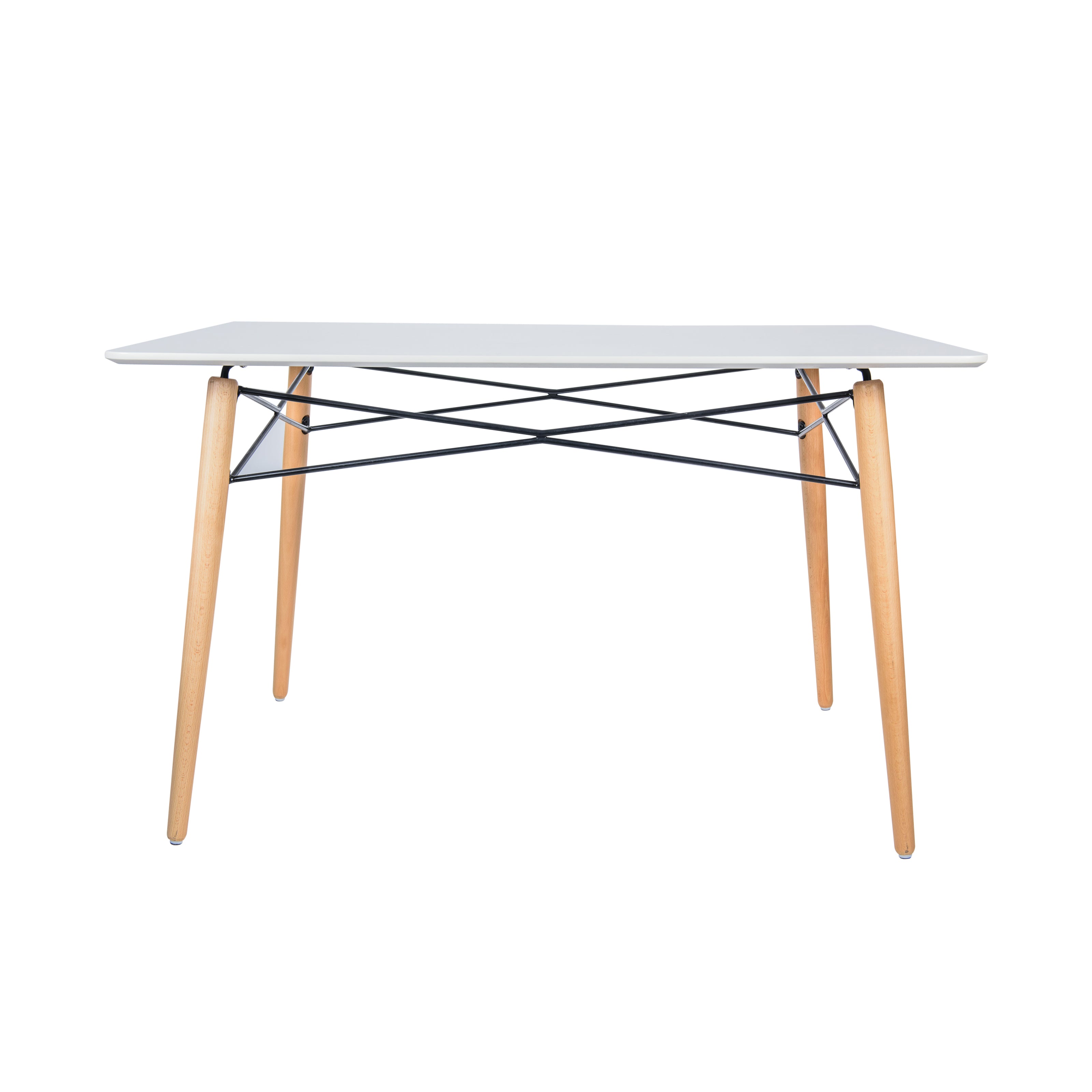 Leisuremod Dining Table Dover Rectangle Dining Table With Glass Tabletop and Beech Wood Eiffel Base