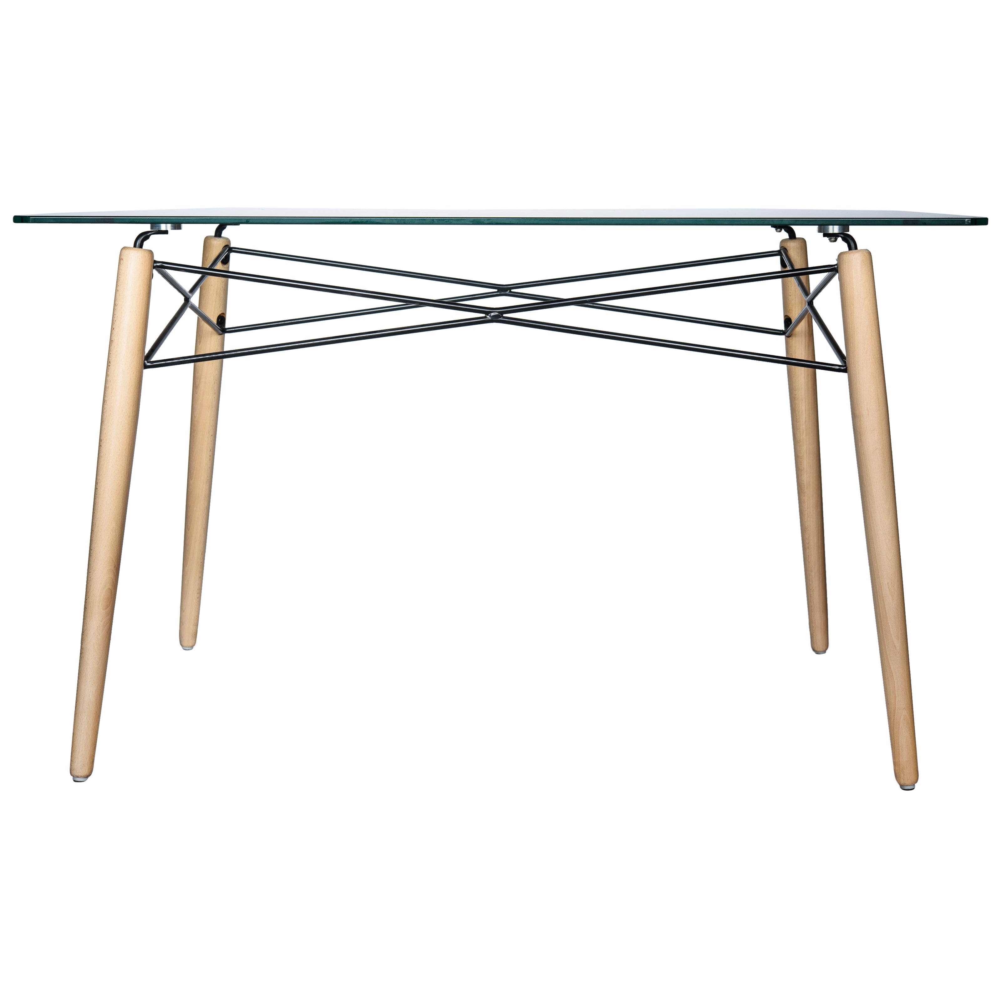 Leisuremod Dining Table Dover Rectangle Dining Table With Glass Tabletop and Beech Wood Eiffel Base