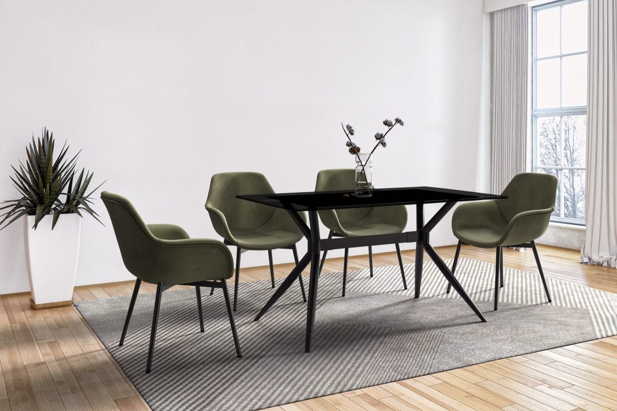 Elega Rectangular Dining Table with Sintered Stone/Glass Rectangular Top and Black Stainless Steel Base Sintered Stone 55 Inches Wide White Dining Table Leisuremod