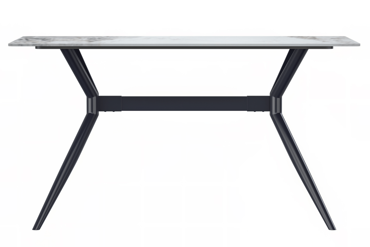Elega Rectangular Dining Table with Sintered Stone/Glass Rectangular Top and Black Stainless Steel Base Sintered Stone 55 Inches Wide Light Grey Dining Table Leisuremod