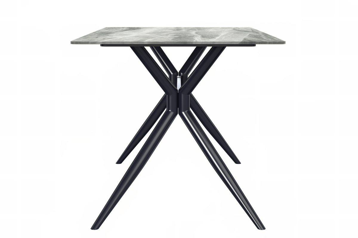 Elega Rectangular Dining Table with Sintered Stone/Glass Rectangular Top and Black Stainless Steel Base Sintered Stone 55 Inches Wide Light Grey Dining Table Leisuremod