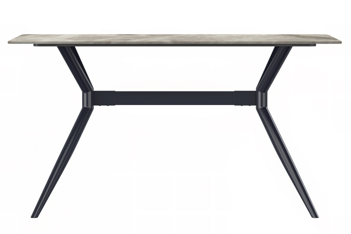 Elega Rectangular Dining Table with Sintered Stone/Glass Rectangular Top and Black Stainless Steel Base Sintered Stone 55 Inches Wide Deep Grey Dining Table Leisuremod