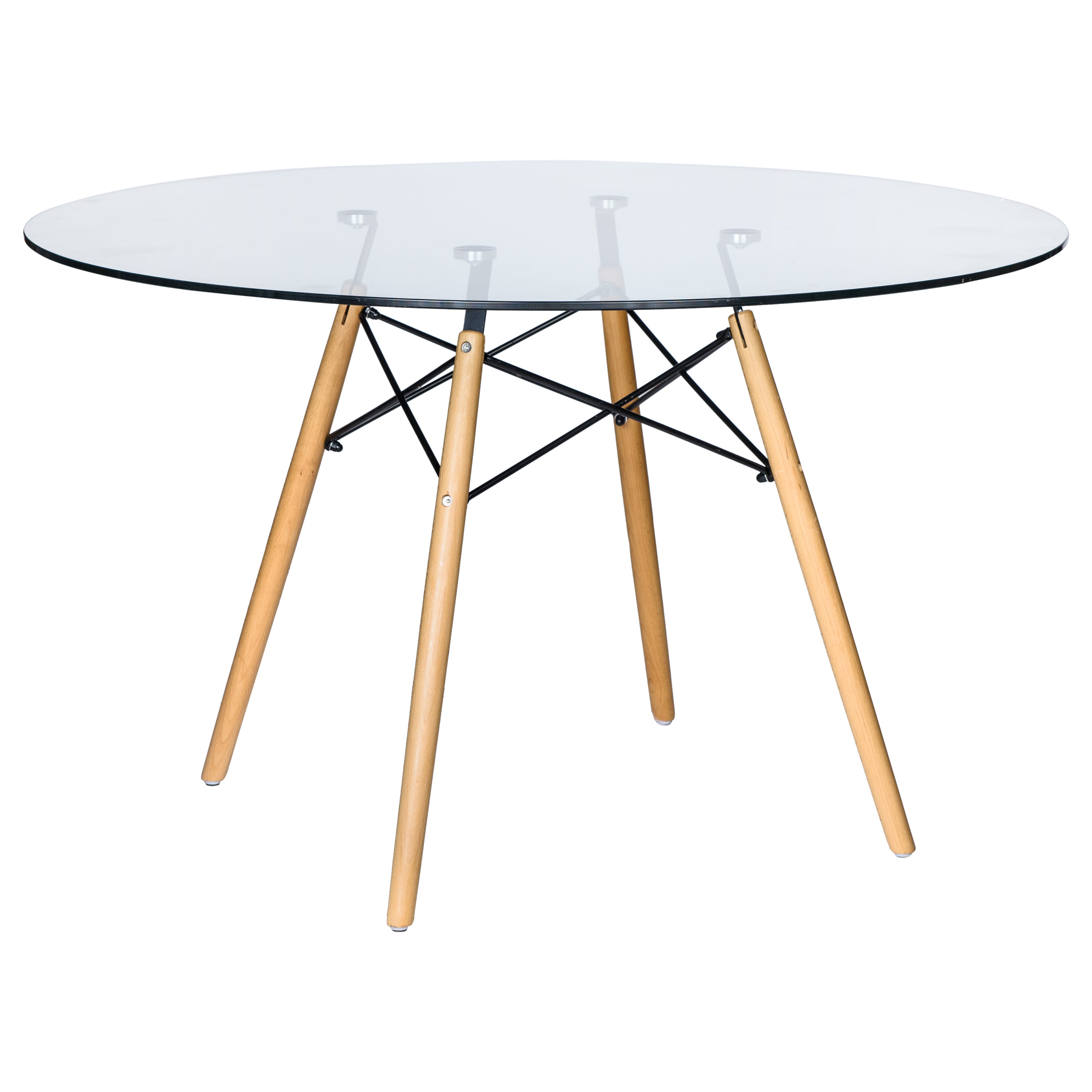 Leisuremod Dining Table Glass / 47 inches / Clear Dover 31"/47" Round Bistro Dining Table With Glass/MDF Tabletop and Beech Wood Eiffel Base