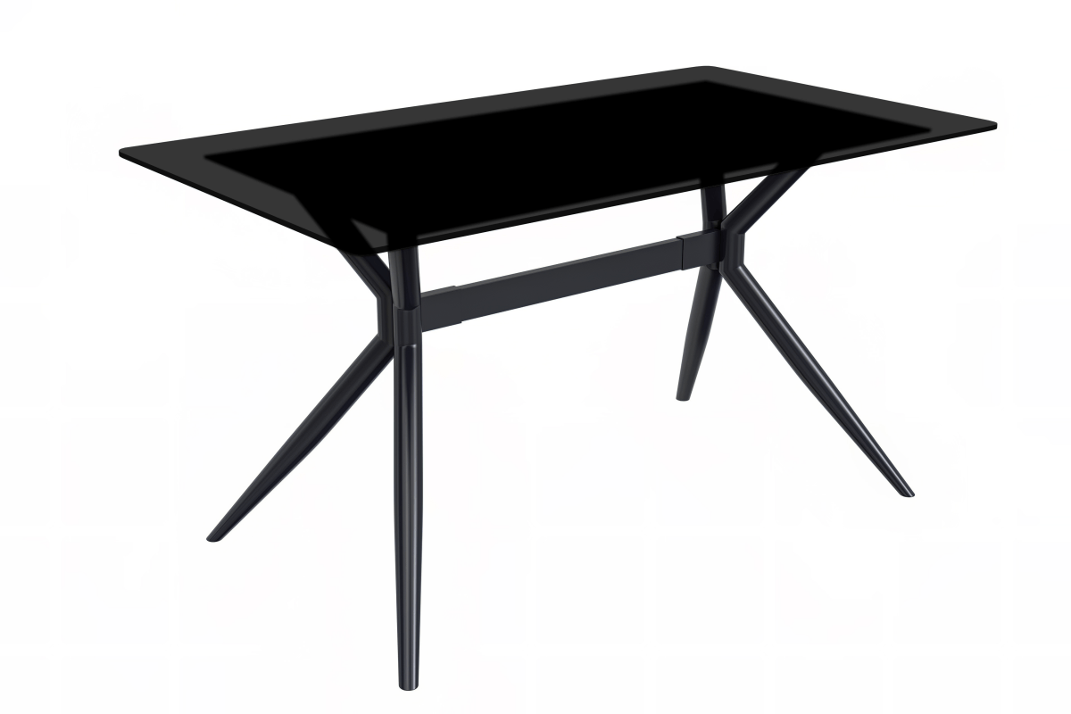 Elega Rectangular Dining Table with Sintered Stone/Glass Rectangular Top and Black Stainless Steel Base Glass 55 Inches Wide Black Dining Table Leisuremod