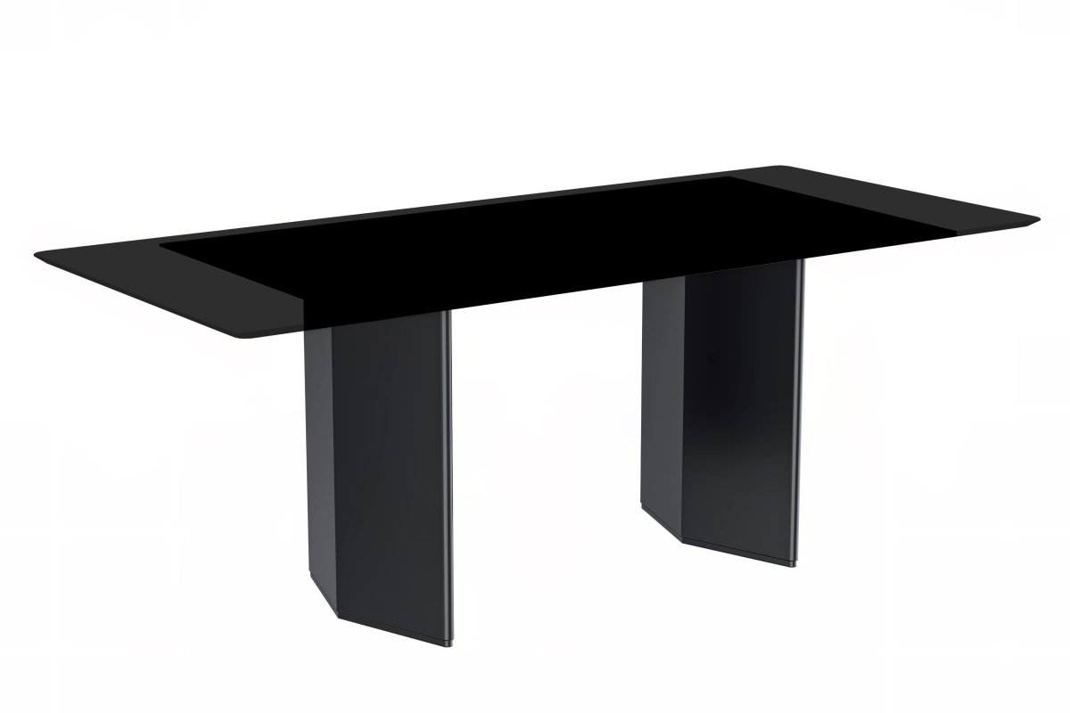 Leisuremod Dining Table Glass / 62 Inches Wide / Black Lior Dining Table Rectangular Glass/Sintered Stone Tabletop and Black Steel Legs