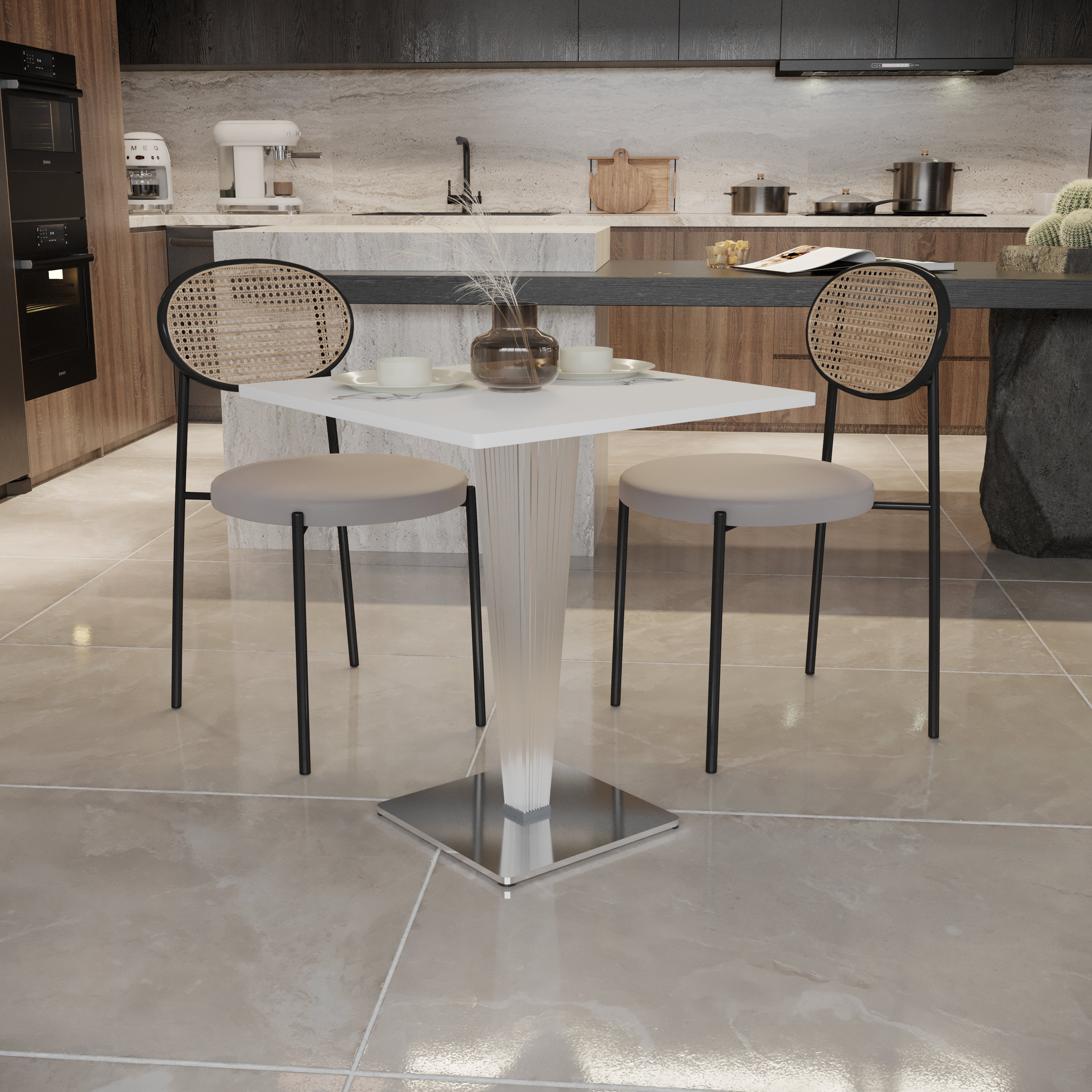 Leisuremod Dining Table Glen Square Dining Table with a Square MDF Tabletop in Acrylic and Chrome Metal Base