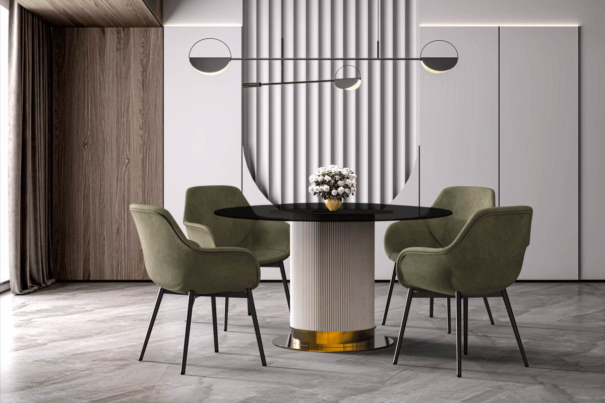 Leisuremod Dining Table Jexis Round Dining Table with Glass/Sintered Stone Top and Stainless Steel Pedestal Base