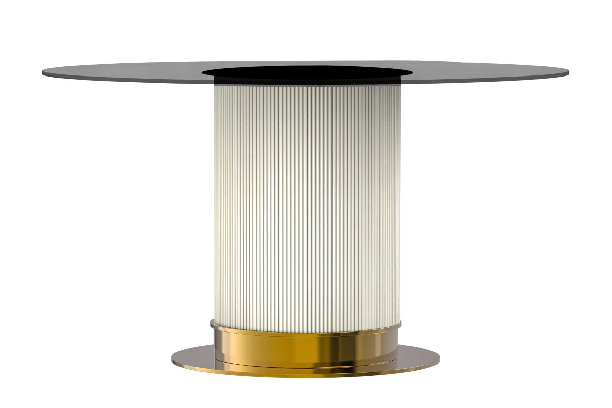 Leisuremod Dining Table Jexis Round Dining Table with Glass/Sintered Stone Top and Stainless Steel Pedestal Base