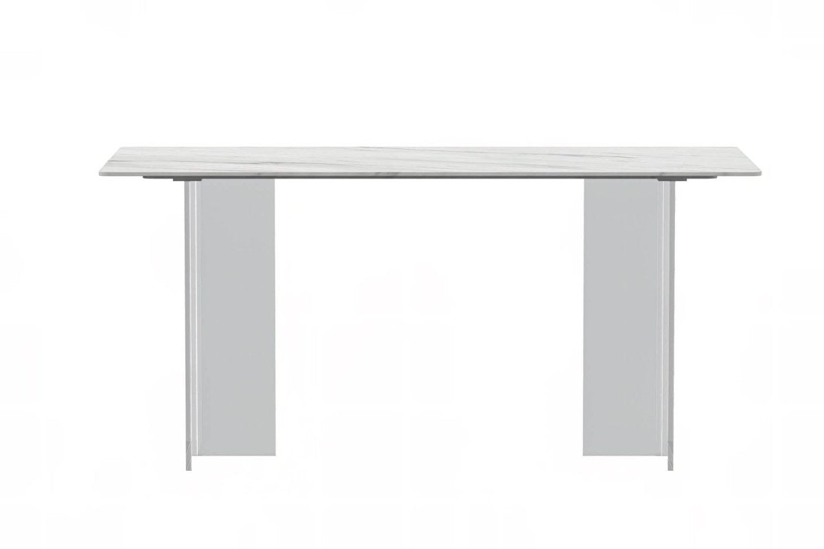 Kova Rectangular Dining Table with Sintered Stone/Glass Top and Acrylic Base Legs Sintered Stone White Dining Table Leisuremod