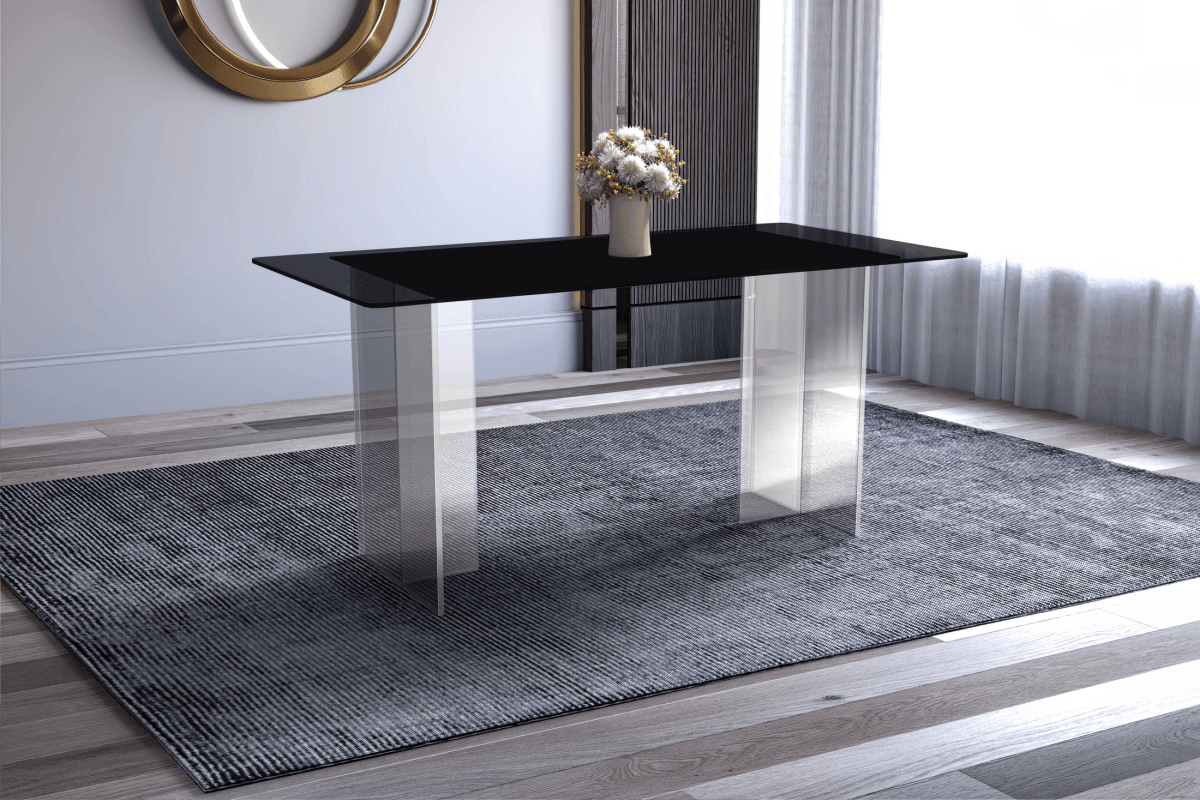 Kova Rectangular Dining Table with Sintered Stone/Glass Top and Acrylic Base Legs Dining Table Leisuremod