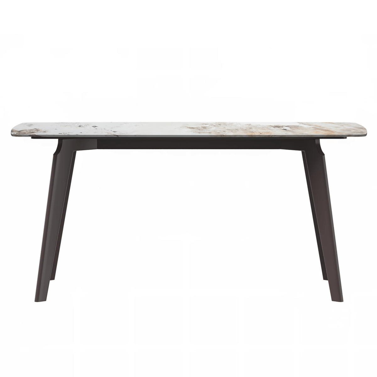 Leisuremod Dining Table Krevor Modern Dining Table with Rectangular Stone/Glass Wide Tabletop with Black Steel Legs