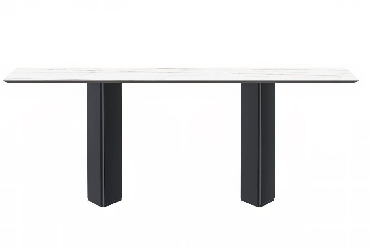 Leisuremod Dining Table Lior Dining Table Rectangular Glass/Sintered Stone Tabletop and Black Steel Legs