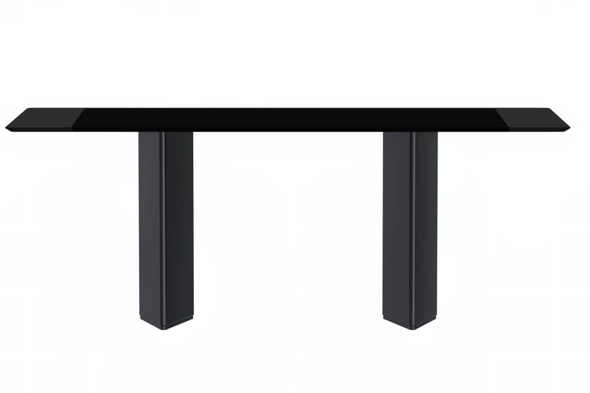 Leisuremod Dining Table Lior Dining Table Rectangular Glass/Sintered Stone Tabletop and Black Steel Legs