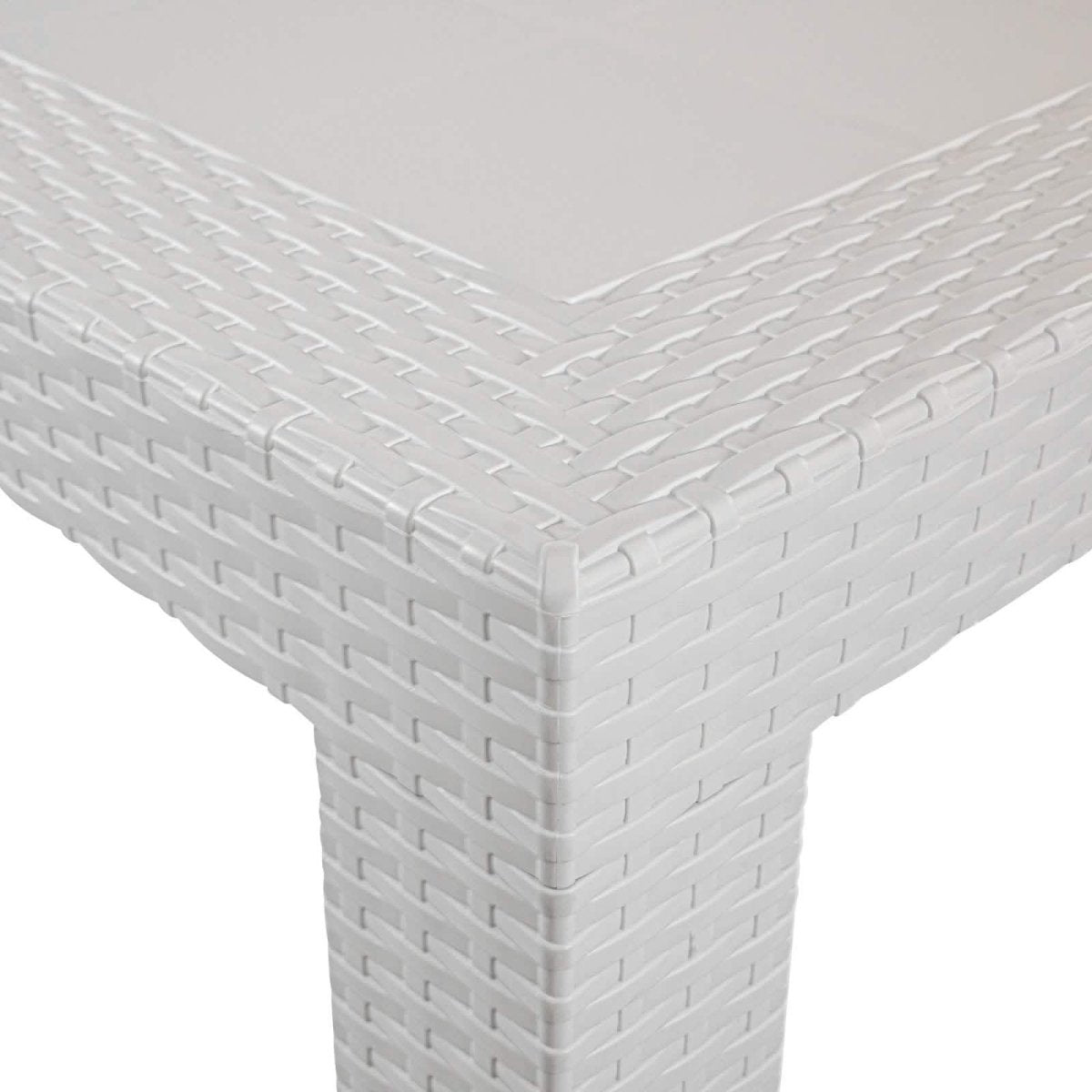 Mace Weave Design Square/Rectangular Dining Table in Polypropylene Plastic 31" Wide White Dining Table Leisuremod